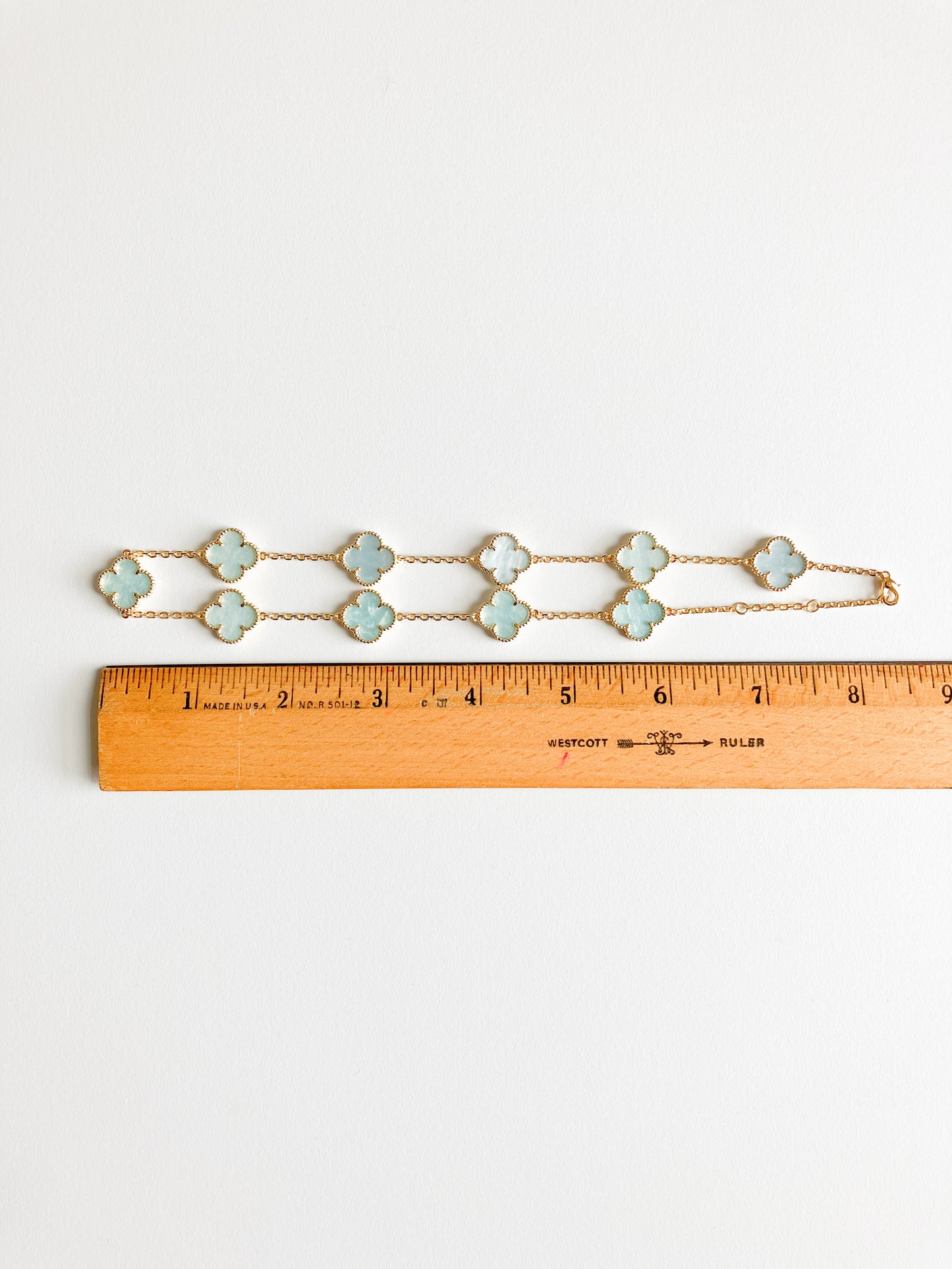 Blue Mother of Pearl Quatrefoil Choker in Gold