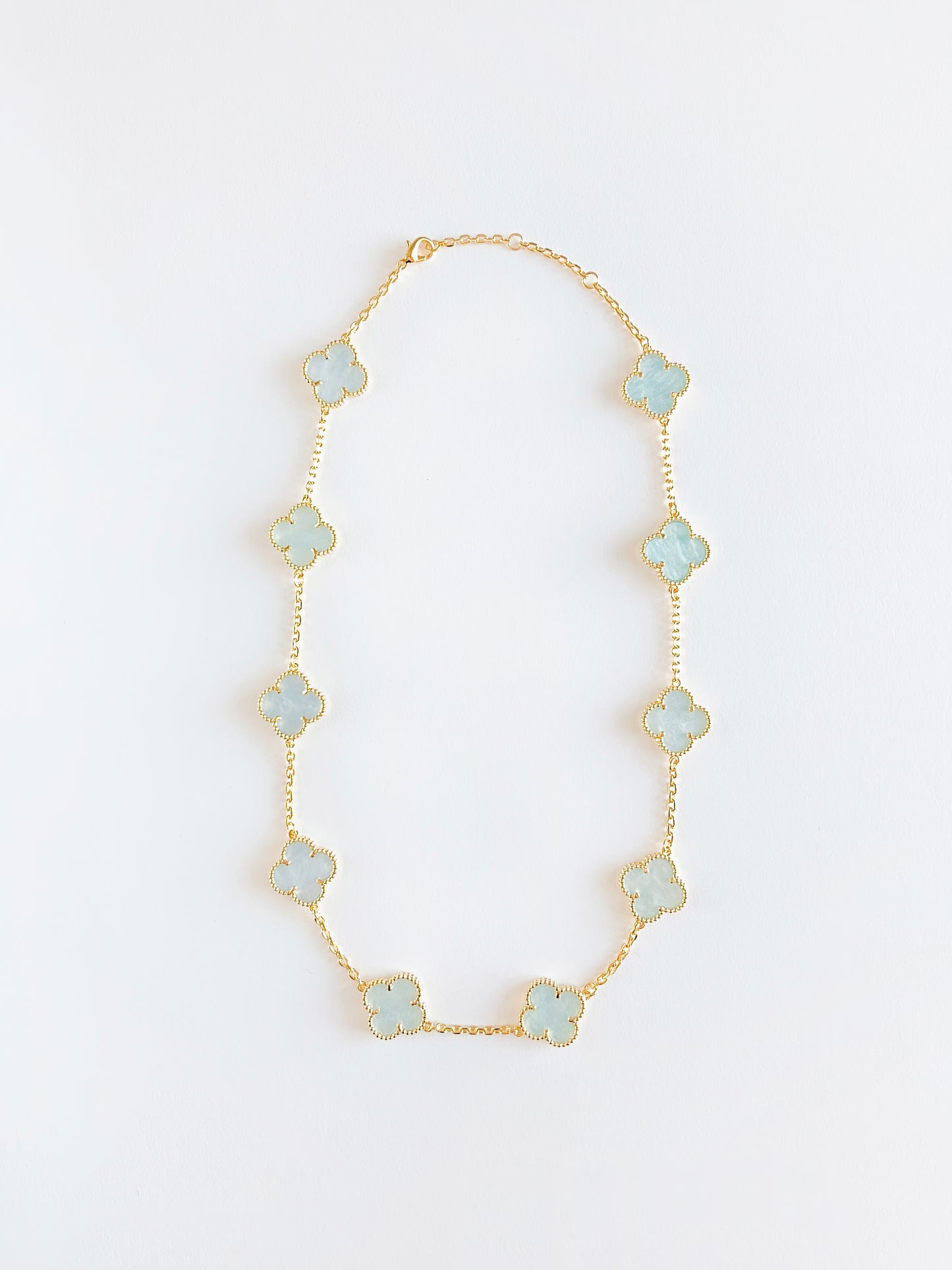 Blue Mother of Pearl Quatrefoil Choker in Gold