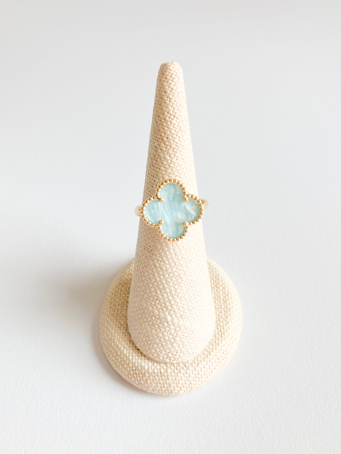 Blue Mother of Pearl Demi Quatrefoil Ring in Gold