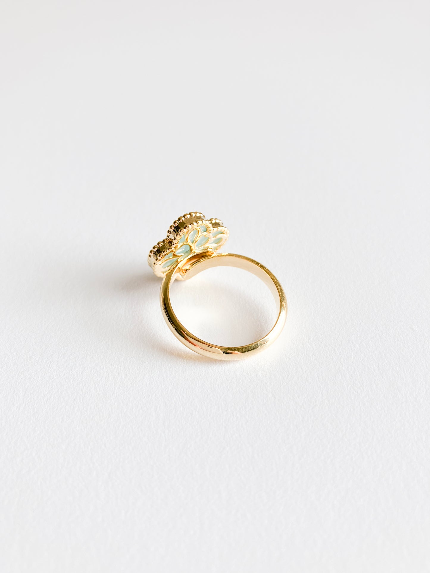 Blue Mother of Pearl Demi Quatrefoil Ring in Gold