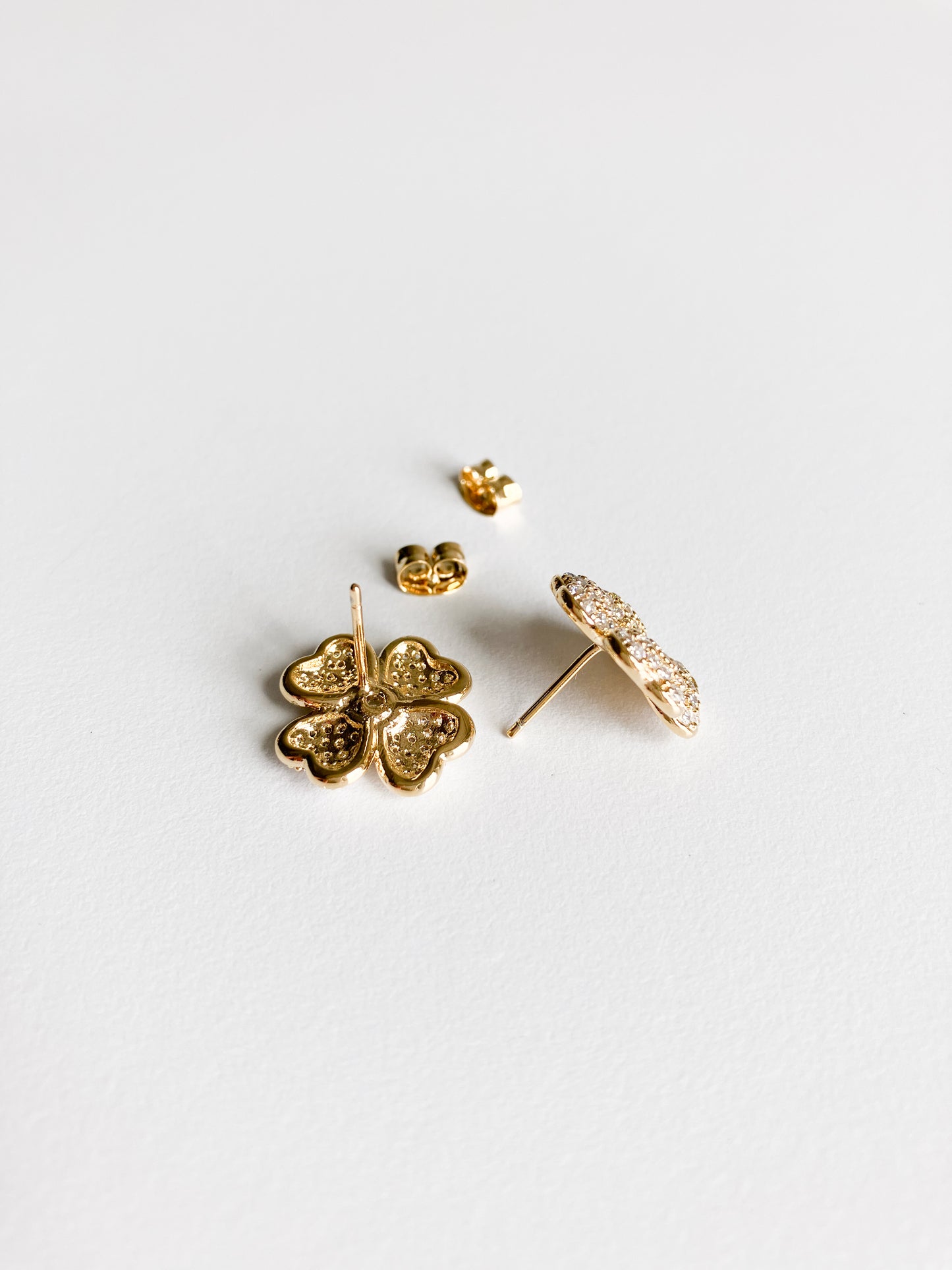 Cubic Zirconium Four Leaf Clover Earrings in Gold