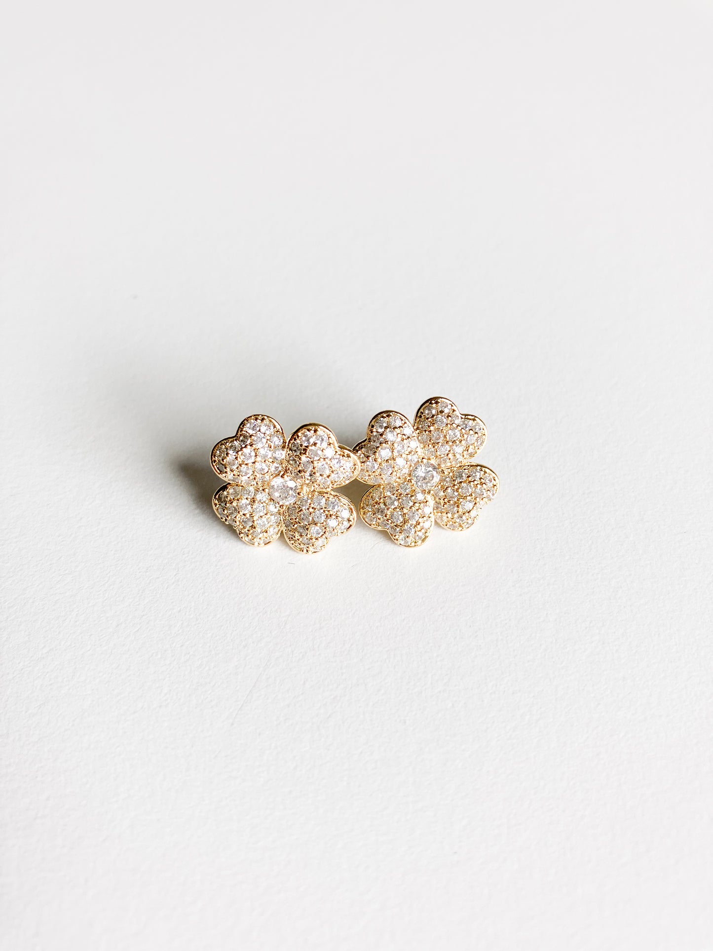 Cubic Zirconium Four Leaf Clover Earrings in Gold