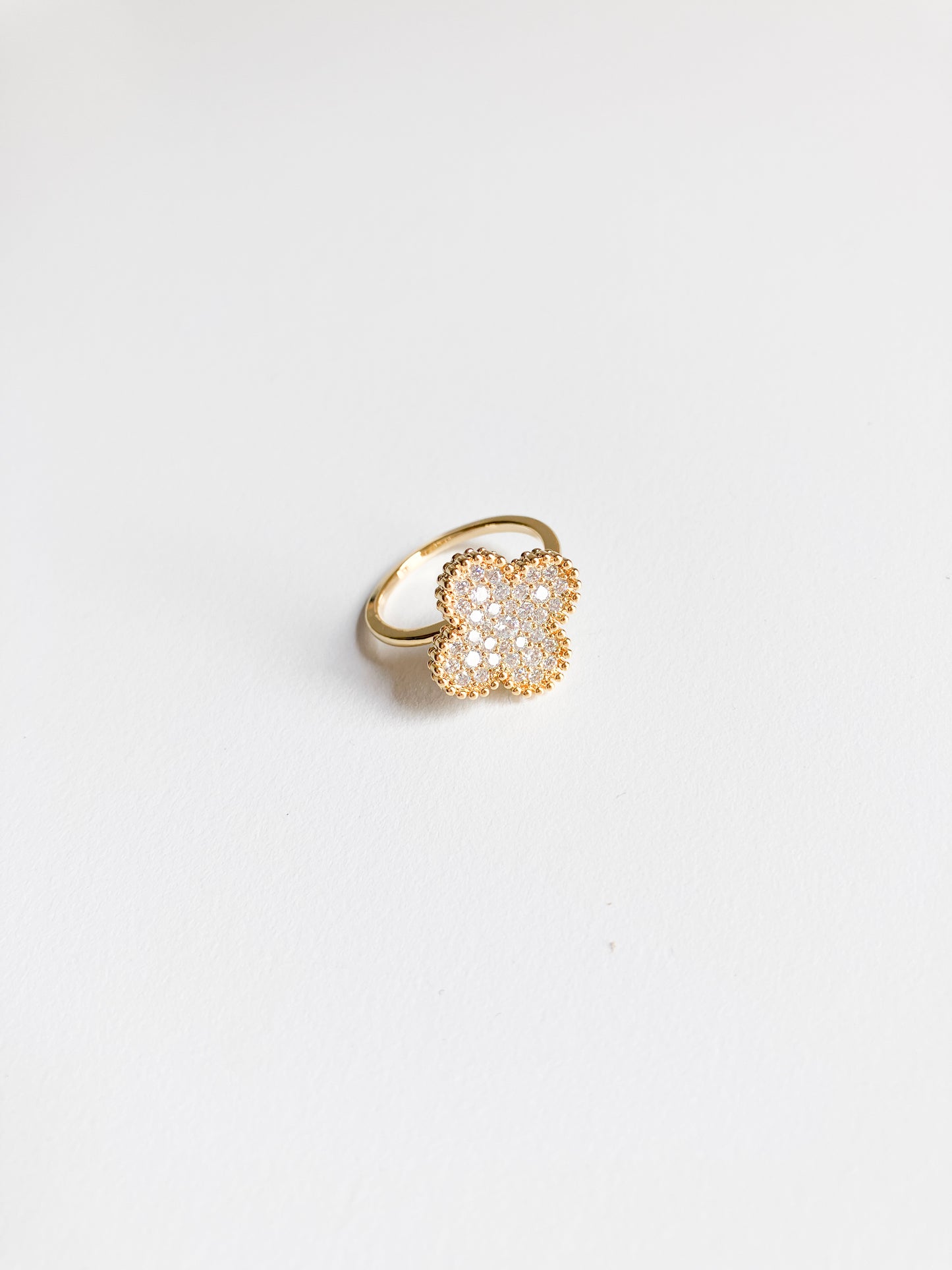 Cubic Zirconia Demi Quatrefoil Motif Ring in Gold
