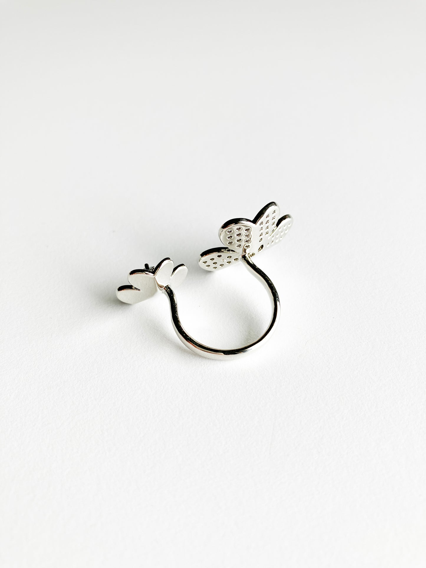 Cubic Zirconia Double Clover Wrap Ring in Silver