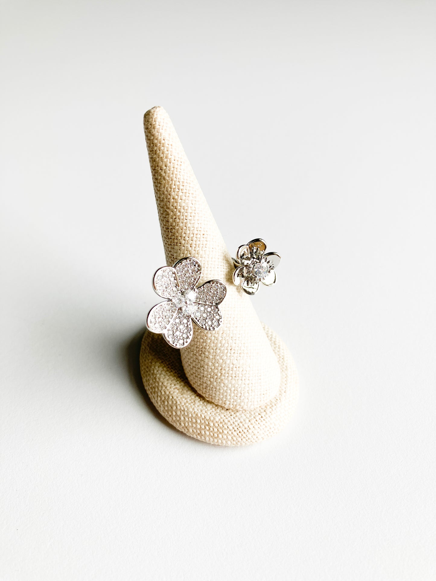 Cubic Zirconia Double Clover Wrap Ring in Silver