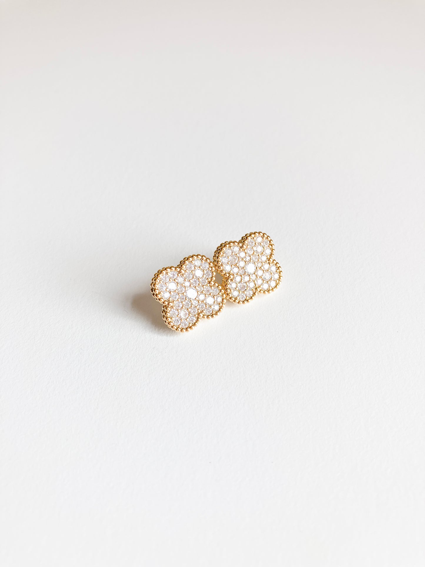 Pave Cubic Zirconia Quatrefoil Earrings with Gold Milgrain