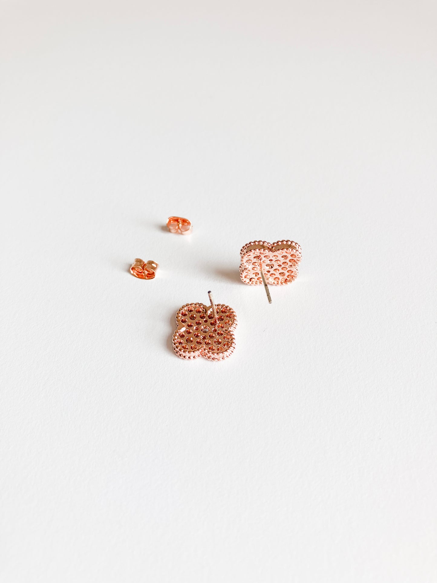 Pave Cubic Zirconia Quatrefoil Earrings with Rose Gold Milgrain