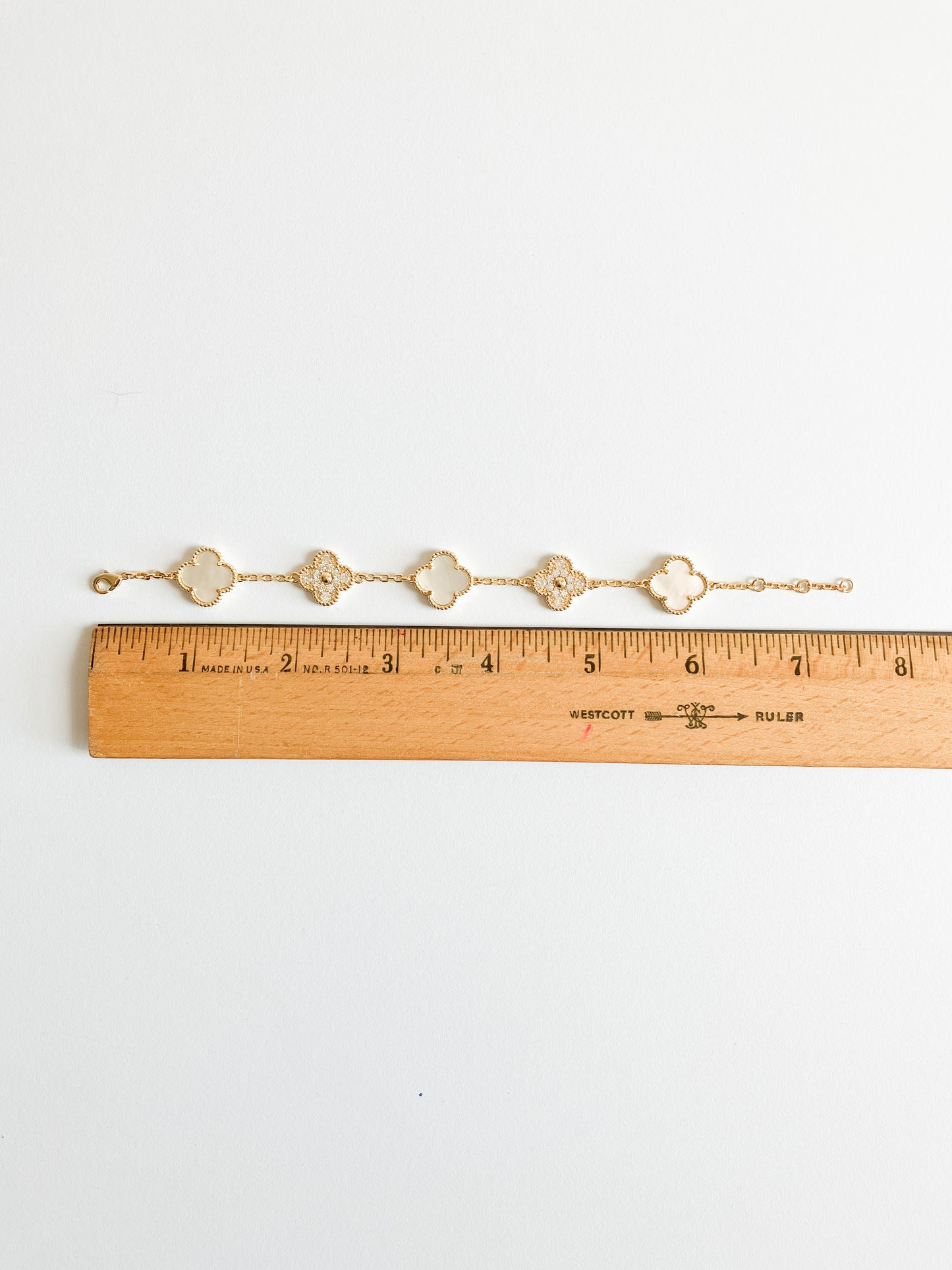 Cubic Zirconia and Mother of Pearl Demi Quatrefoil Bracelet in Gold