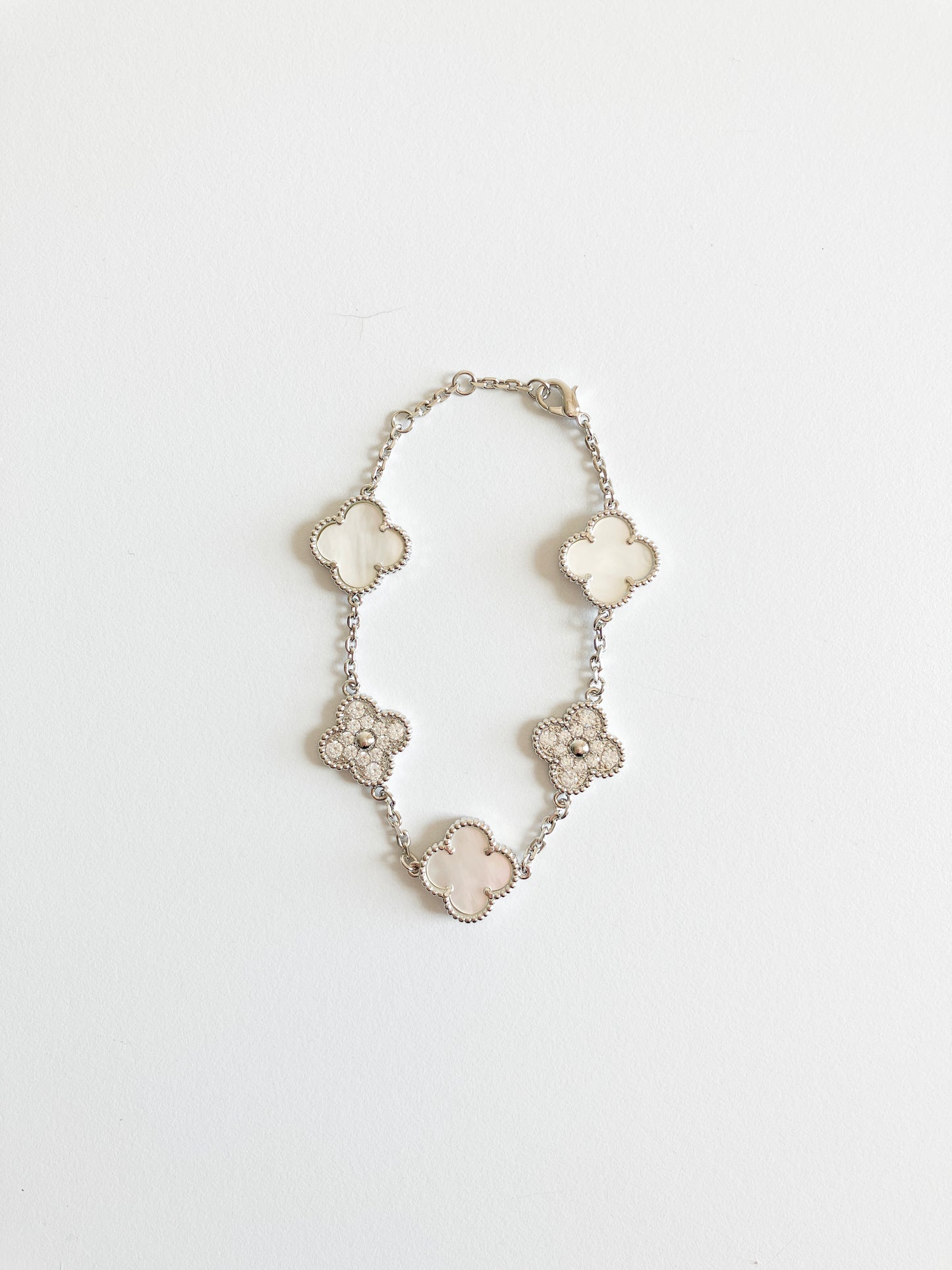 Cubic Zirconia and Mother of Pearl Demi Quatrefoil Bracelet in Silver