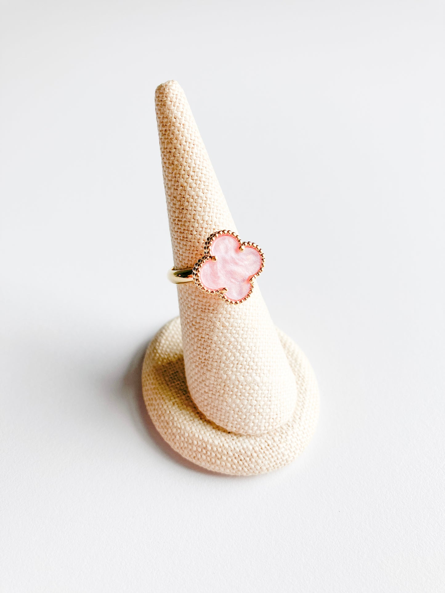 Pink Mother of Pearl Demi Quatrefoil Ring in Gold