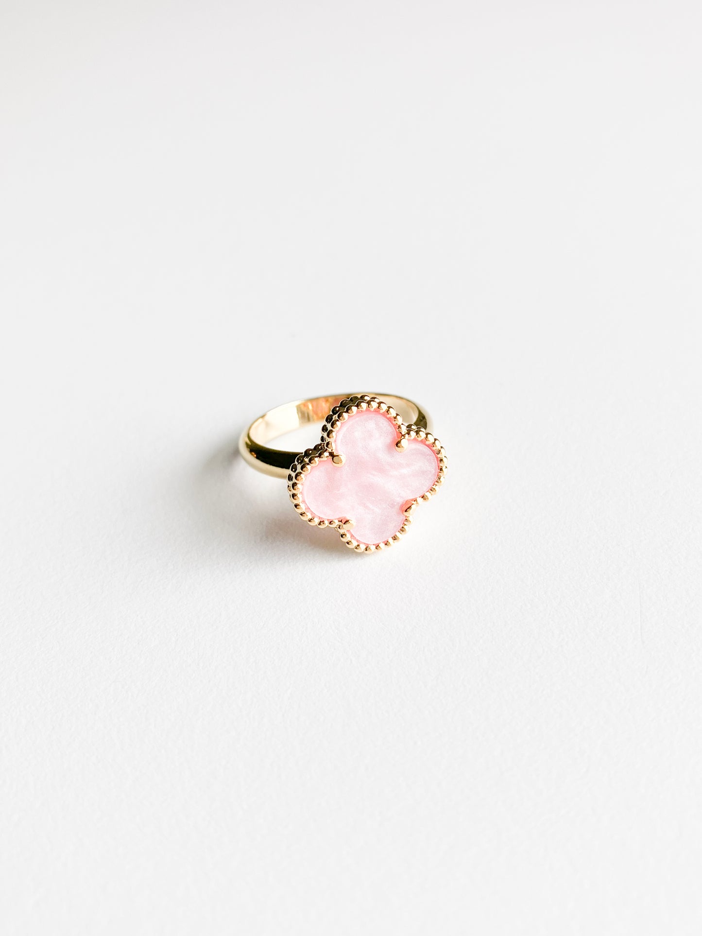 Pink Mother of Pearl Demi Quatrefoil Ring in Gold