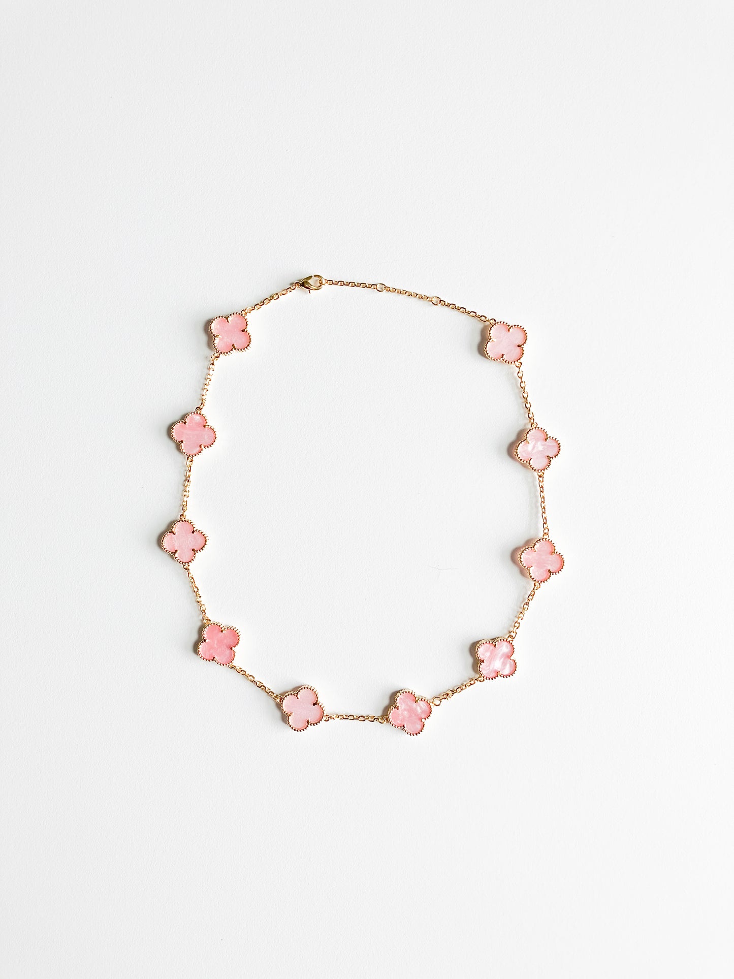 Pink Mother of Pearl Quatrefoil Choker in Gold