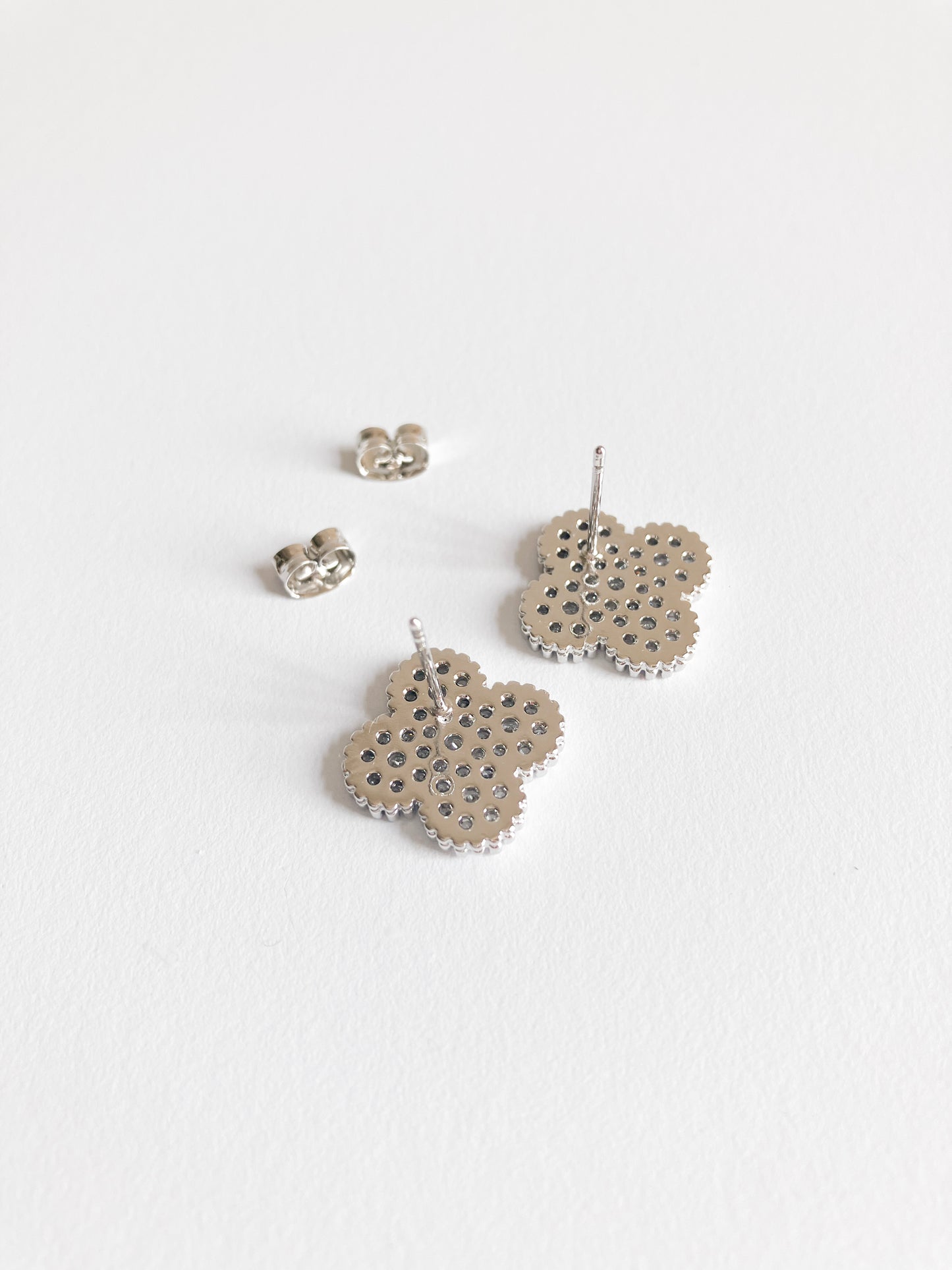 Pave Cubic Zirconia Quatrefoil Earrings with Silver Perlage