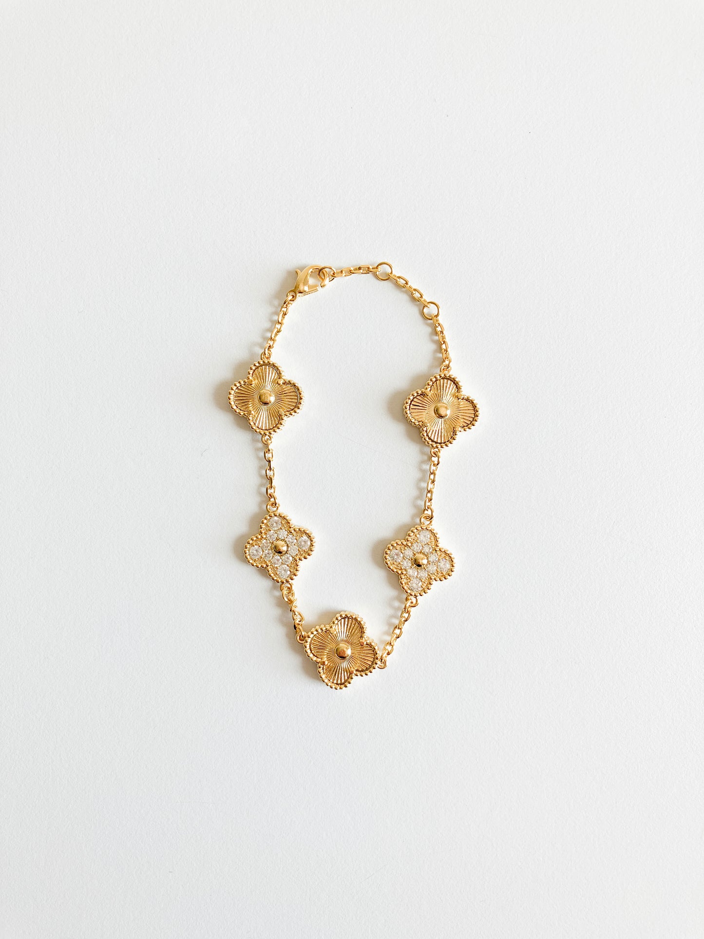 Cubic Zirconia and Radiant Demi Quatrefoil Bracelet in Gold