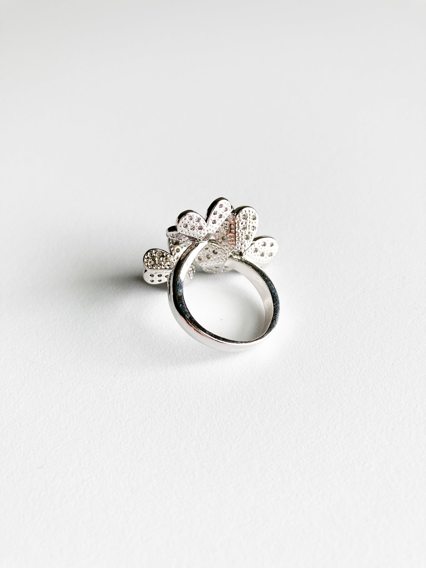 Cubic Zirconia Triple Cluster Clover Ring in Silver