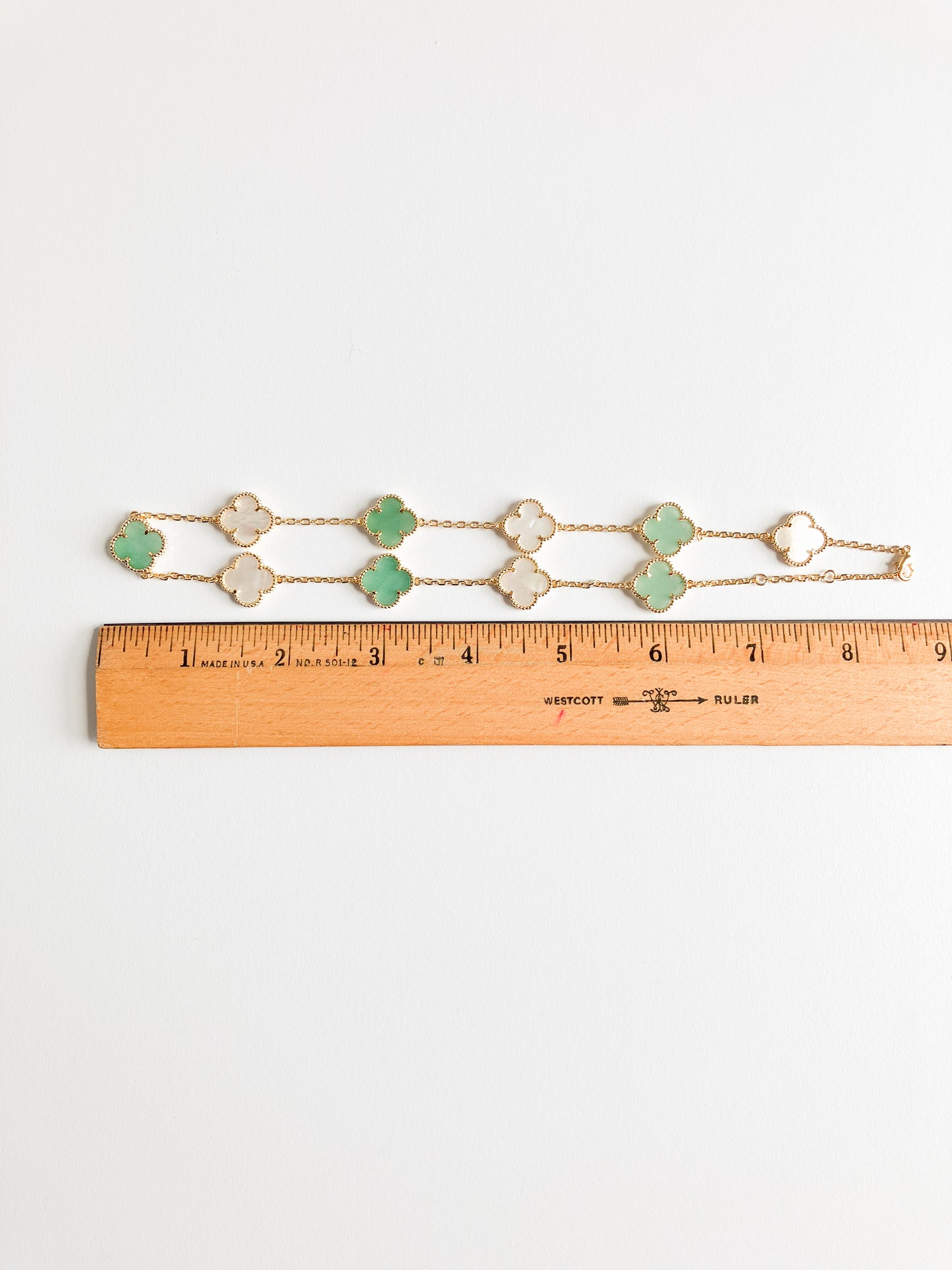 Jade and Mother of Pearl Quatrefoil Necklace in Gold