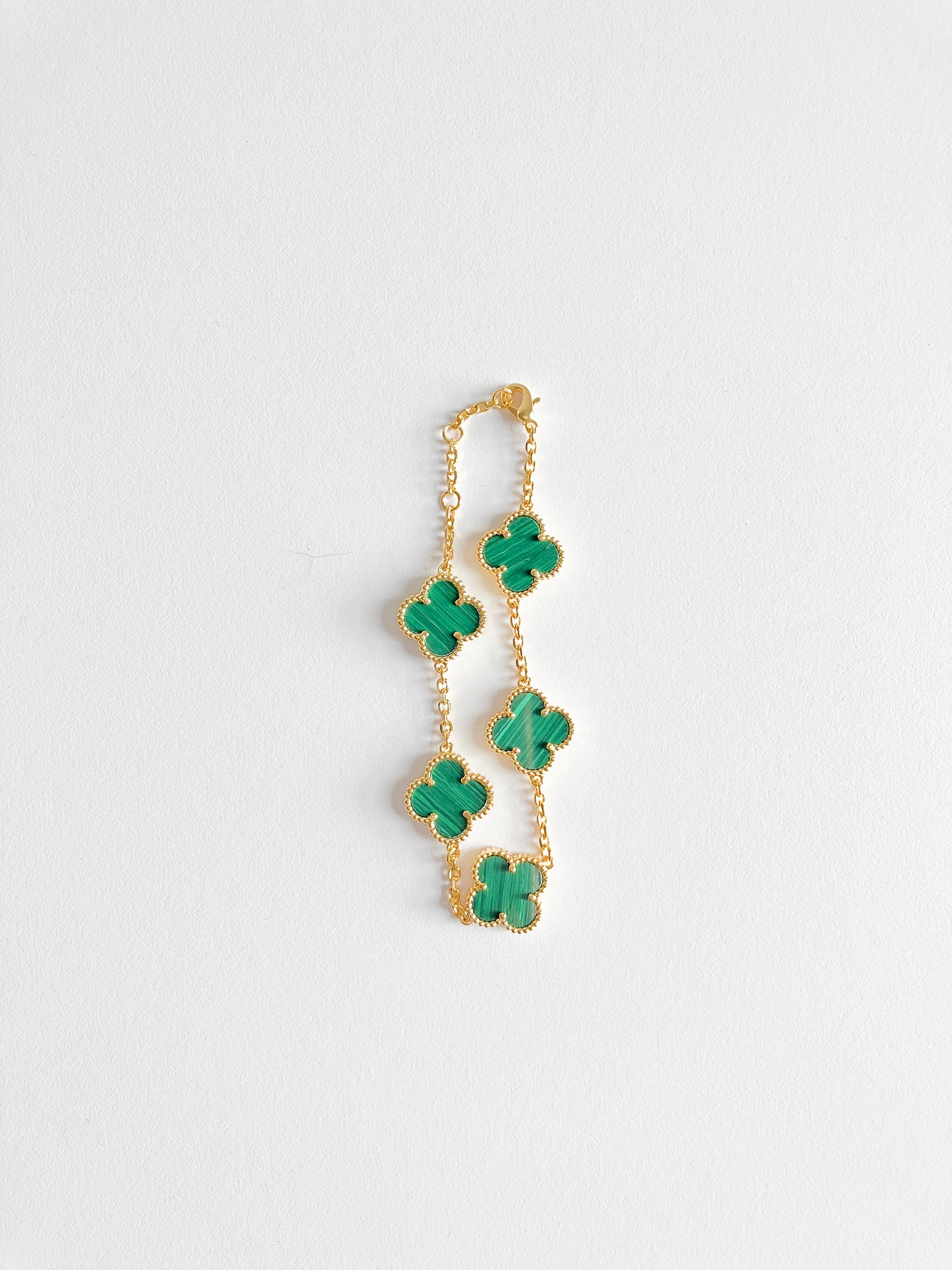 Malachite Demi Quatrefoil Bracelet in Gold