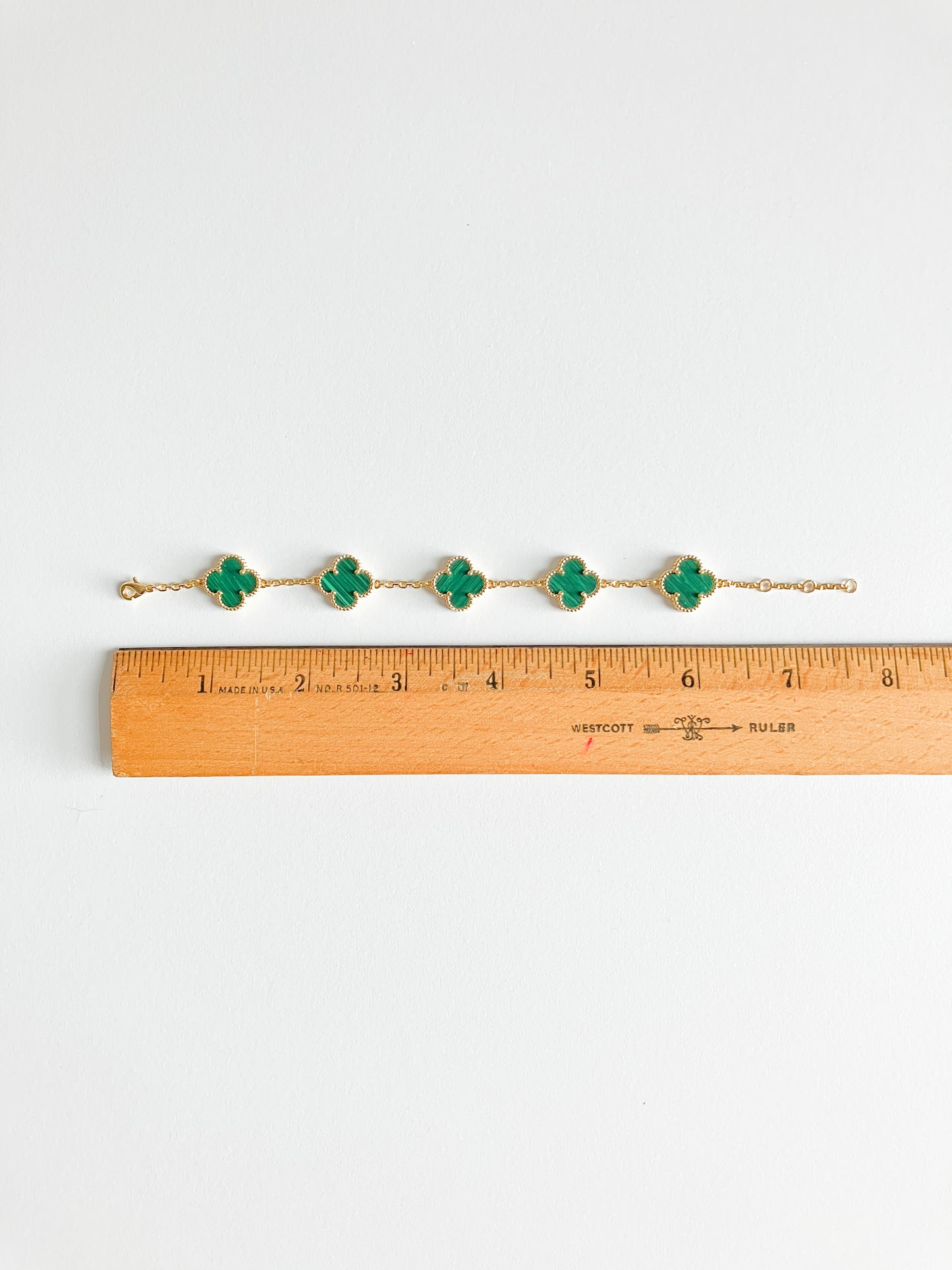 Malachite Demi Quatrefoil Bracelet in Gold