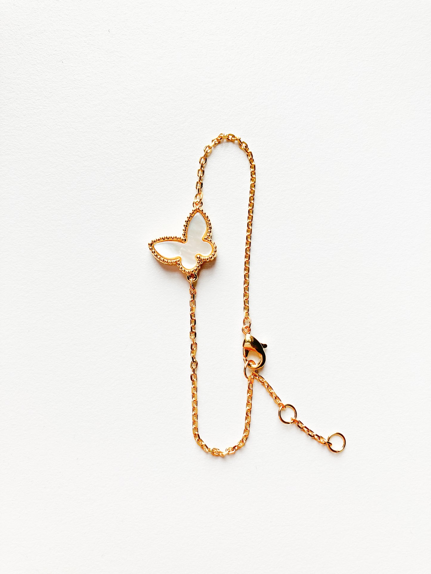 Adjustable Mother of Pearl Butterfly Motif Bracelet in Gold