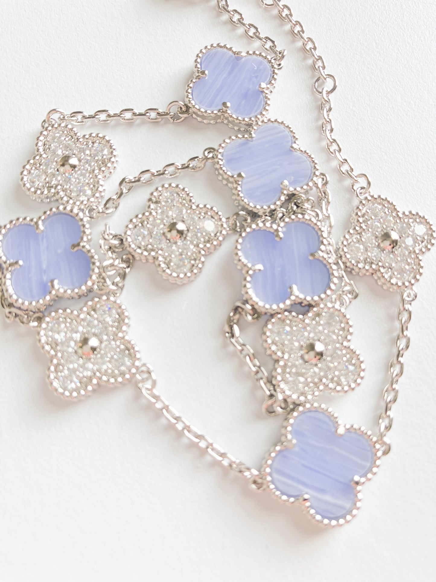 Agate and Cubic Zirconia Quatrefoil Necklace in Silver