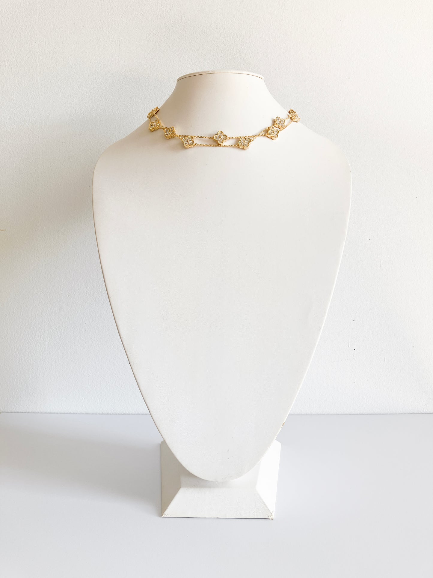 Opera Length Cubic Zirconia Quatrefoil Necklace in Gold