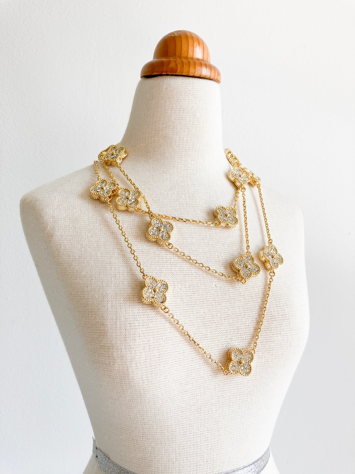 Opera Length Cubic Zirconia Quatrefoil Necklace in Gold