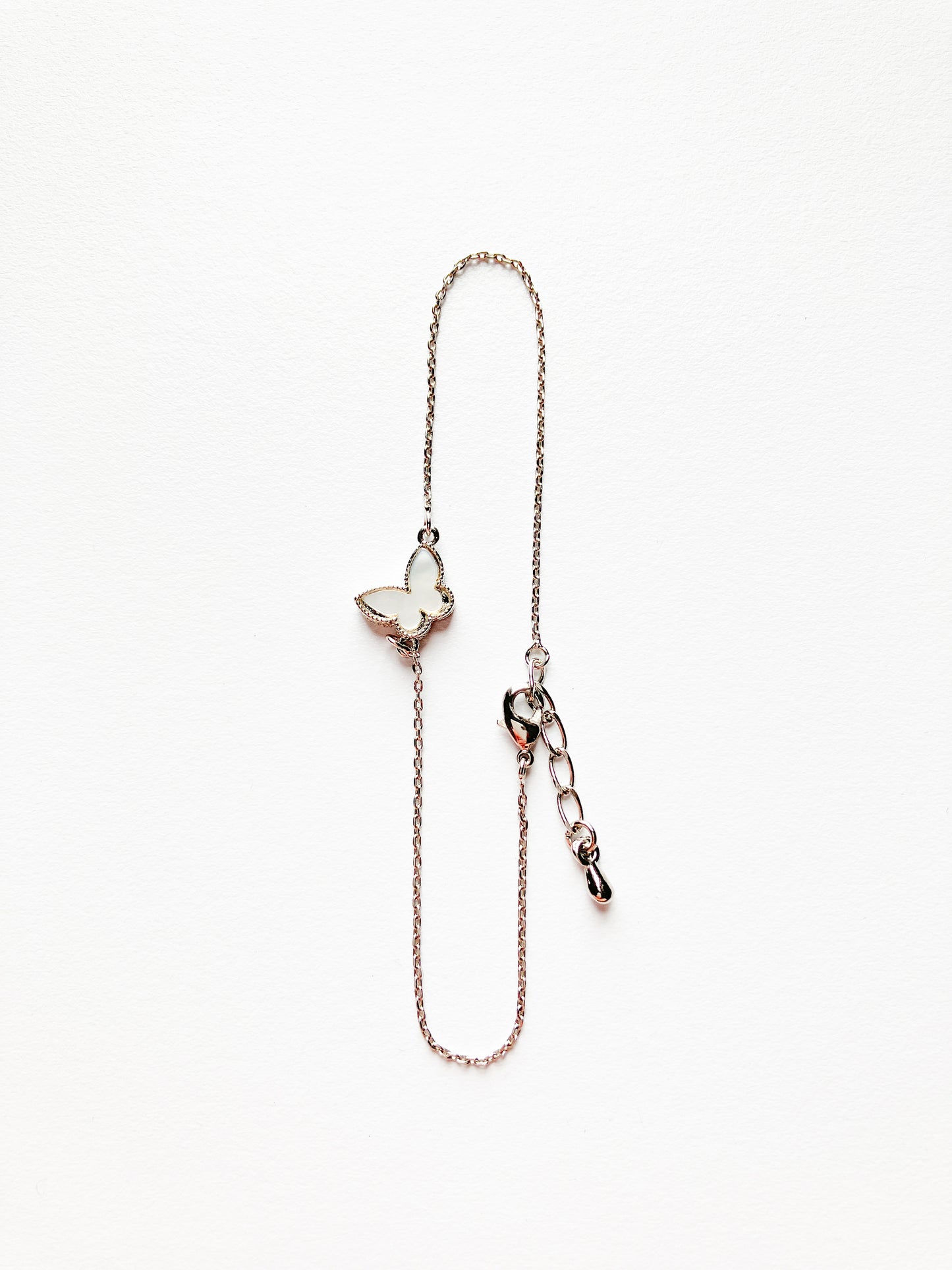 Mini Mother of Pearl Butterfly Adjustable Bracelet in Silver