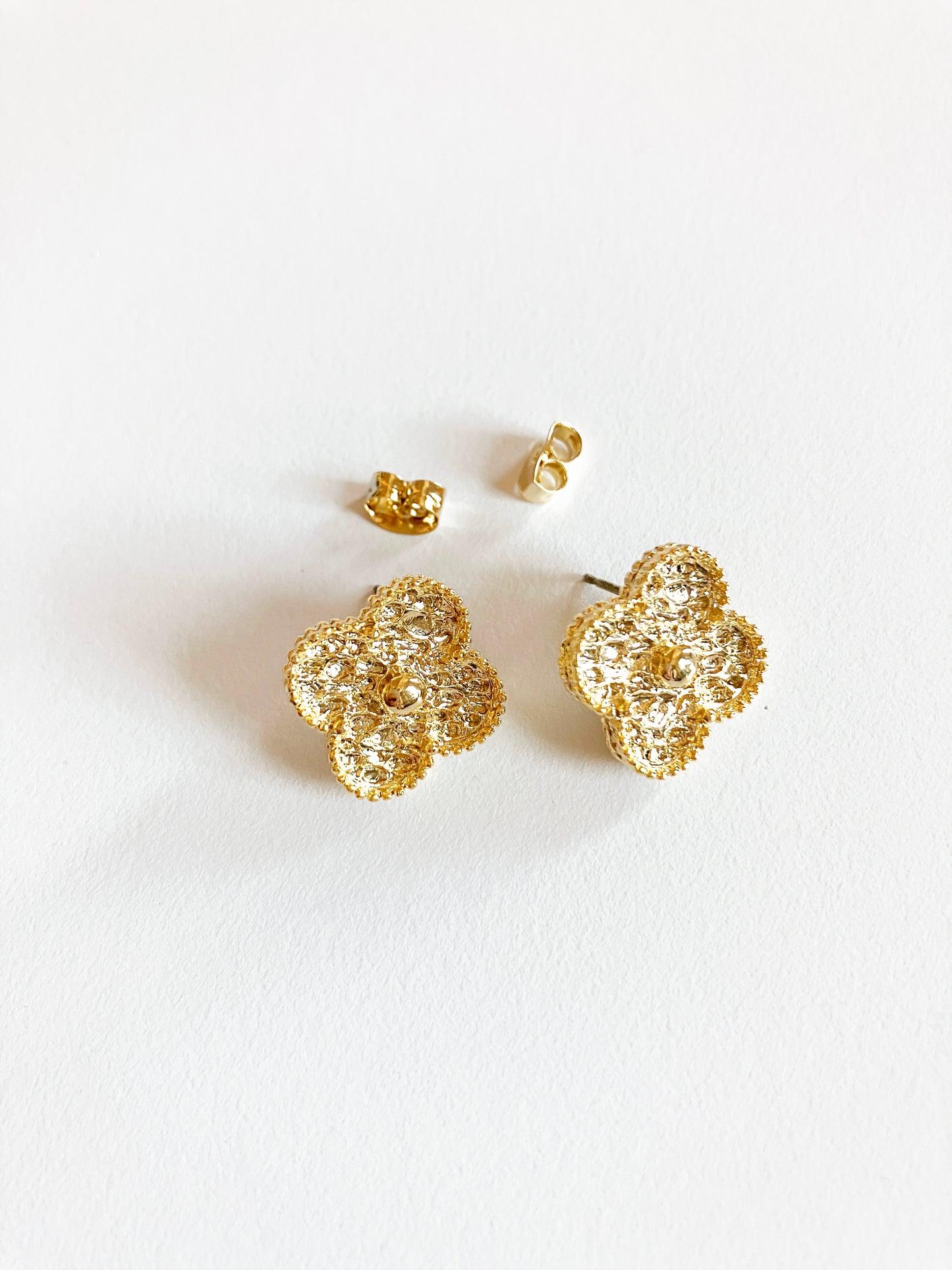Textured Gold Quatrefoil Motif Earrings