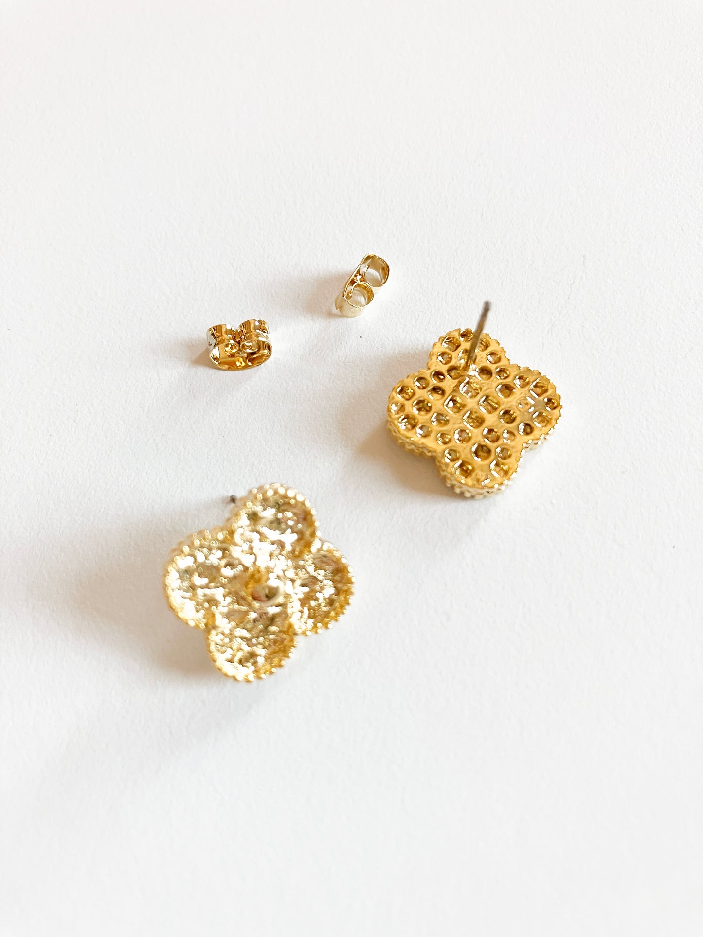 Textured Gold Quatrefoil Motif Earrings