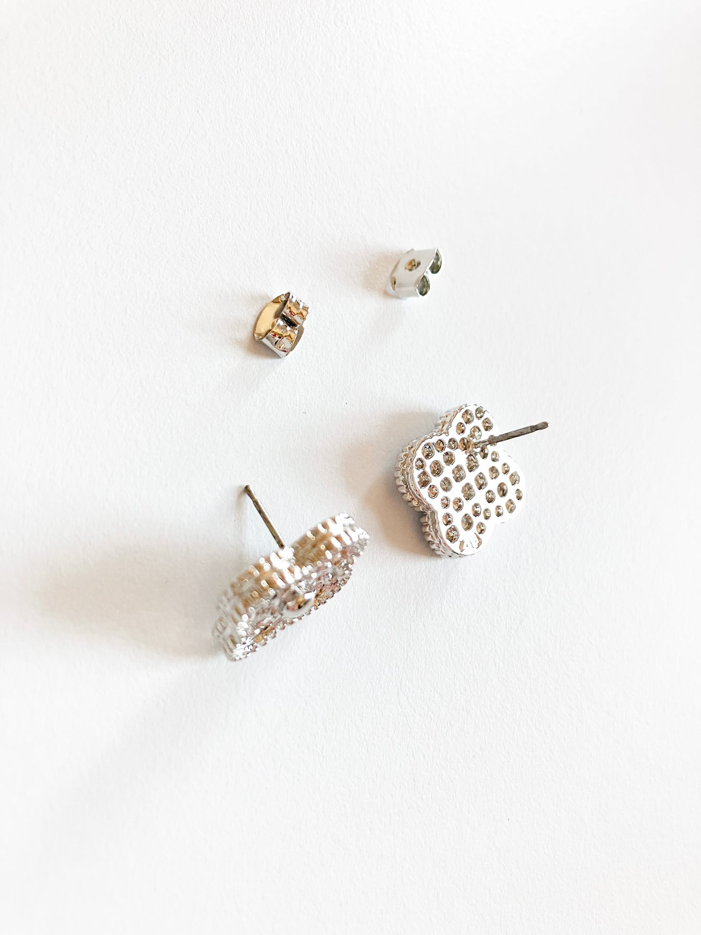 Textured Silver Quatrefoil Motif Earrings