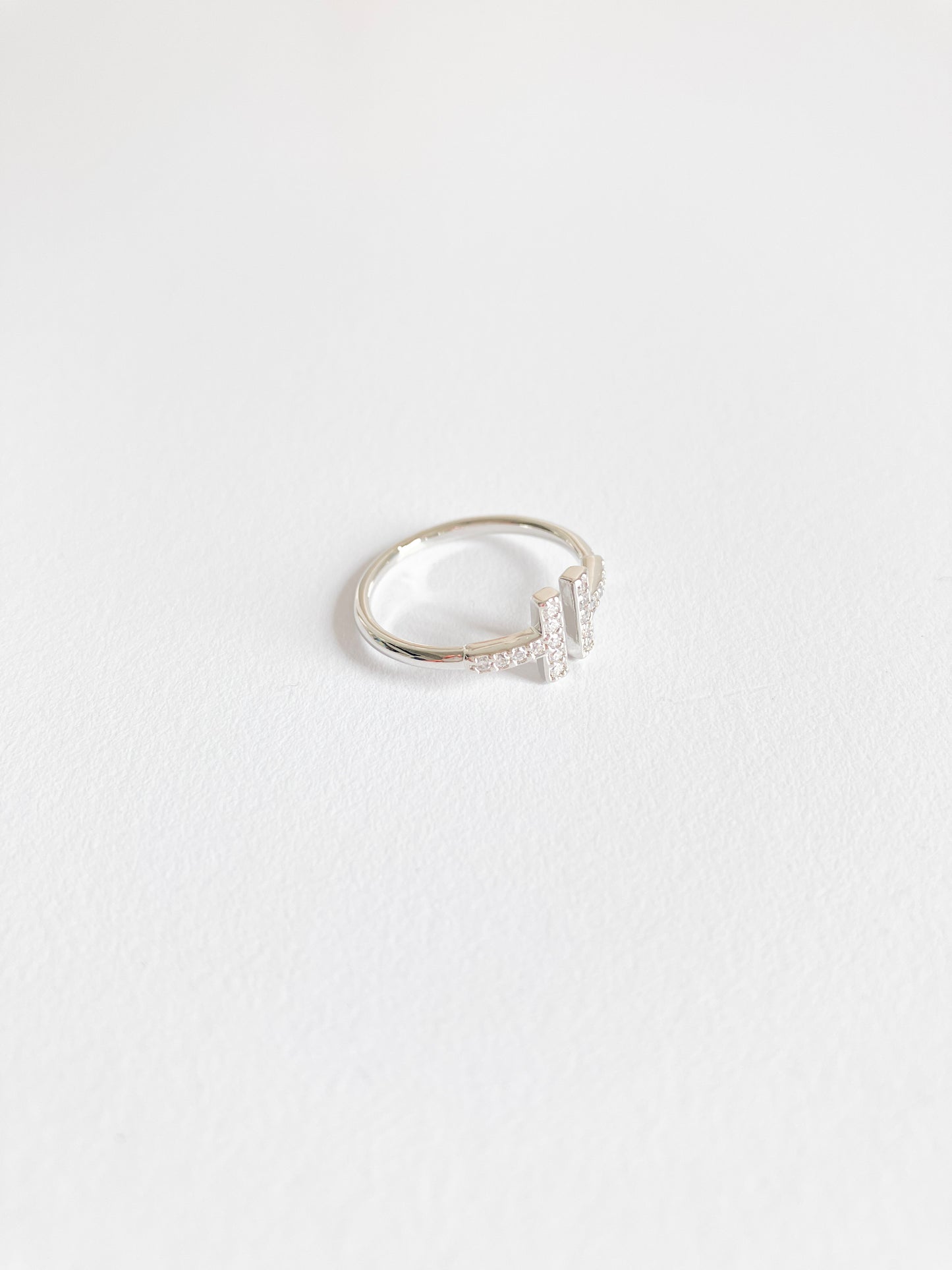 Cubic Zirconia T-Bar Ring in Silver