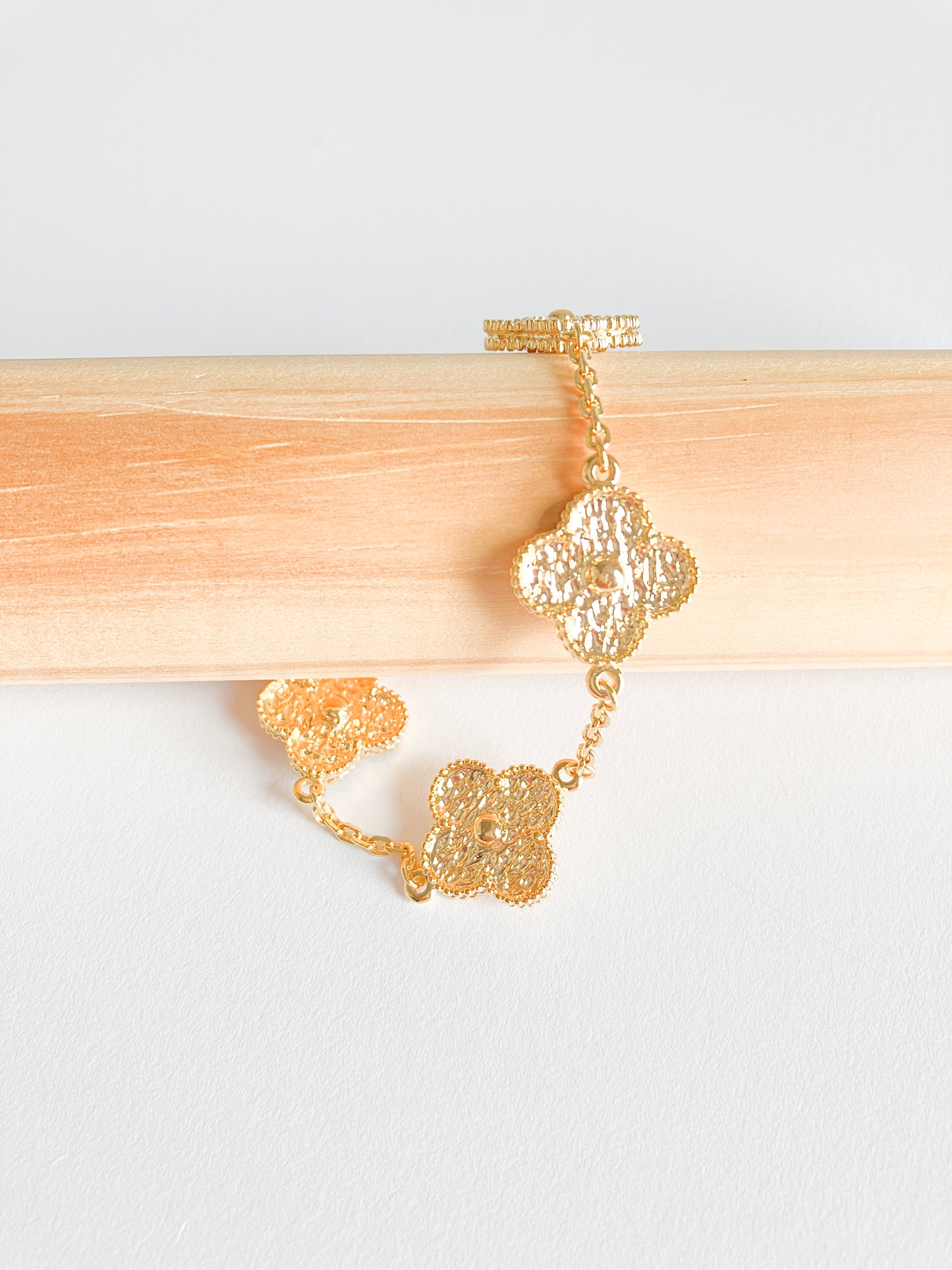 Textured Gold Quatrefoil Motif Bracelet