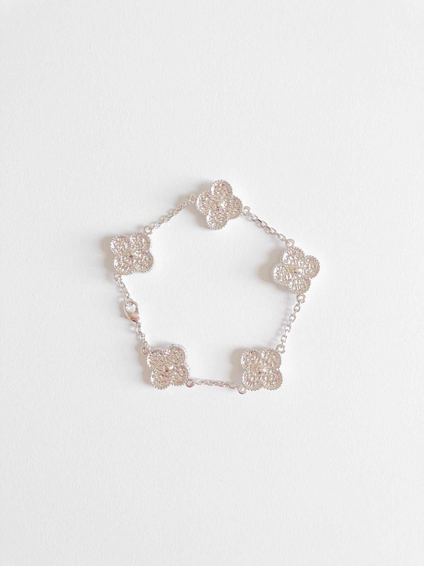 Textured Silver Quatrefoil Motif Bracelet