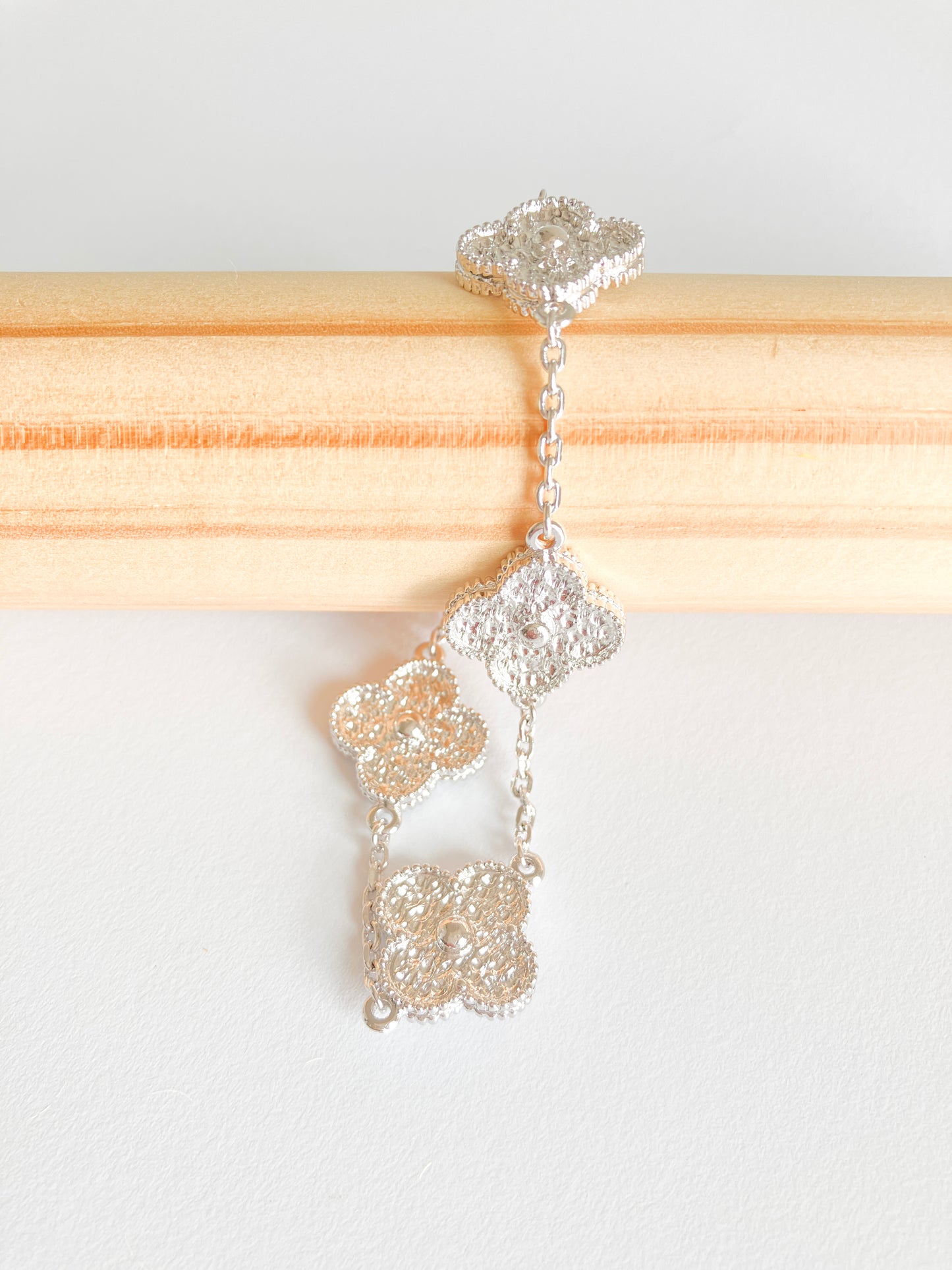Textured Silver Quatrefoil Motif Bracelet