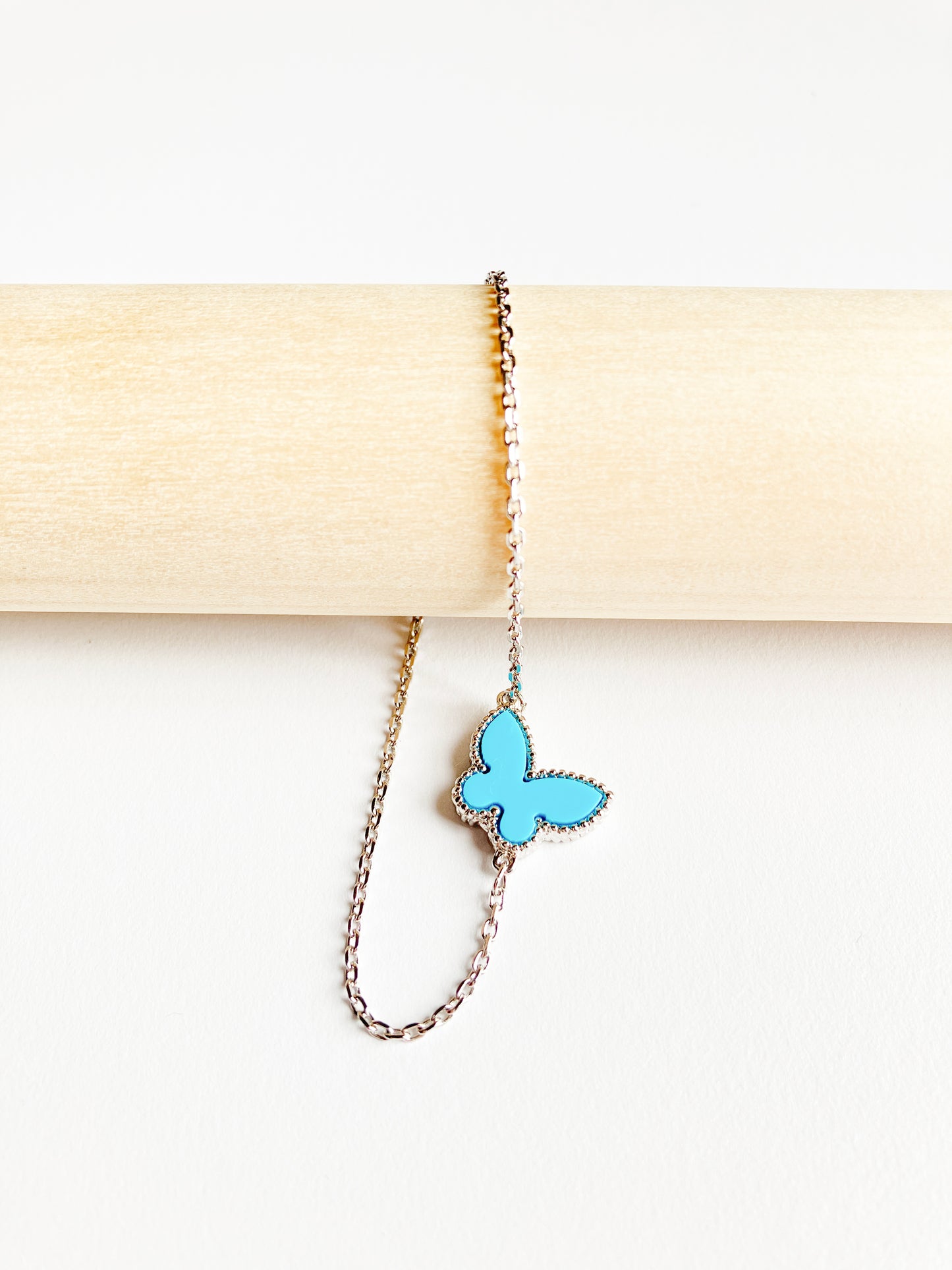 Adjustable Turquoise Butterfly Motif Bracelet in Silver