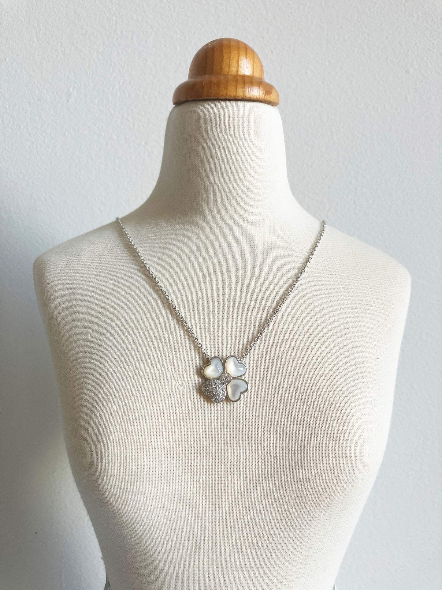 Four Leaf Clover of Hearts in Mother of Pearl and Cubic Zirconium Set in Silver
