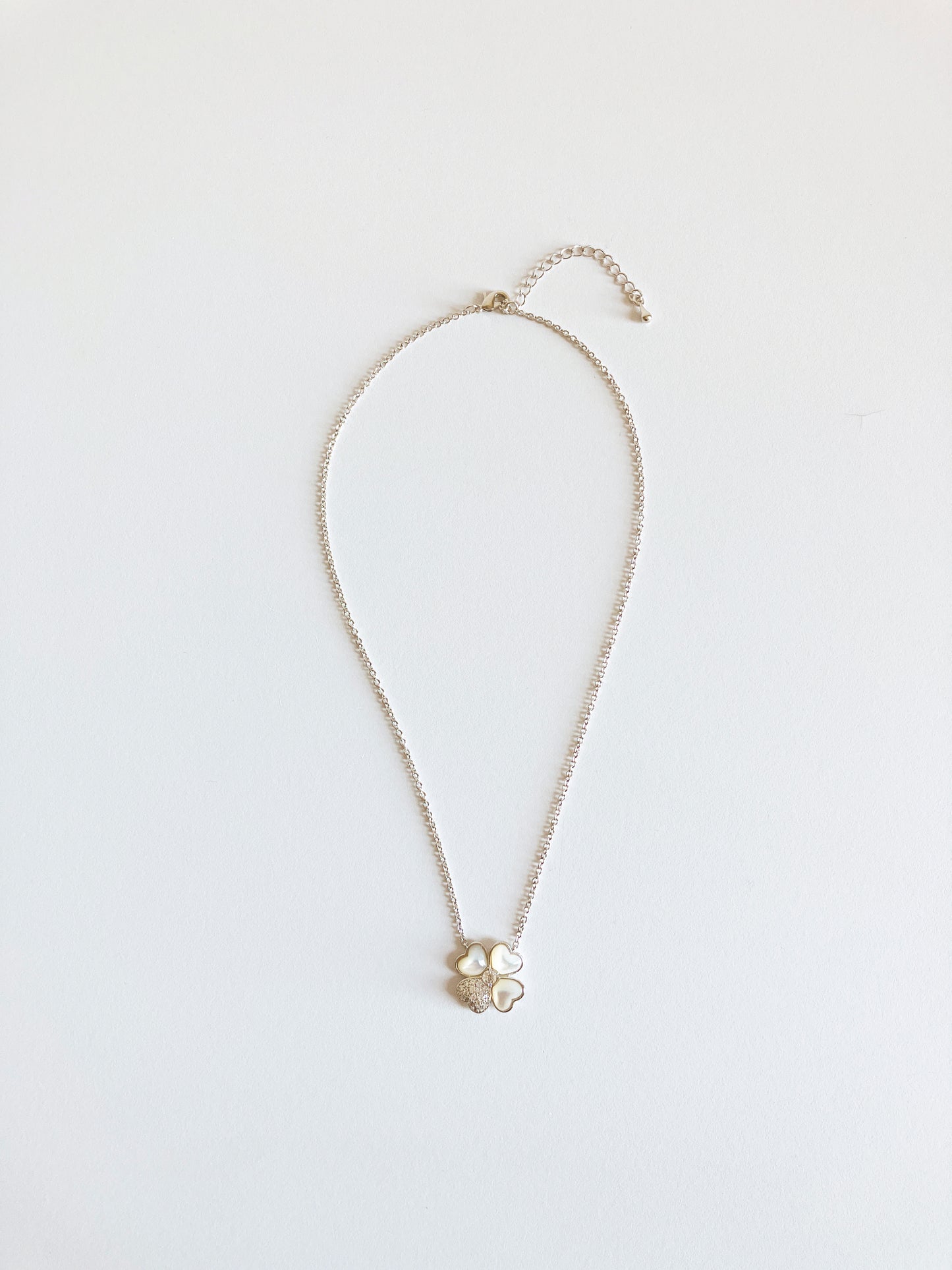 Four Leaf Clover of Hearts in Mother of Pearl and Cubic Zirconium Set in Silver