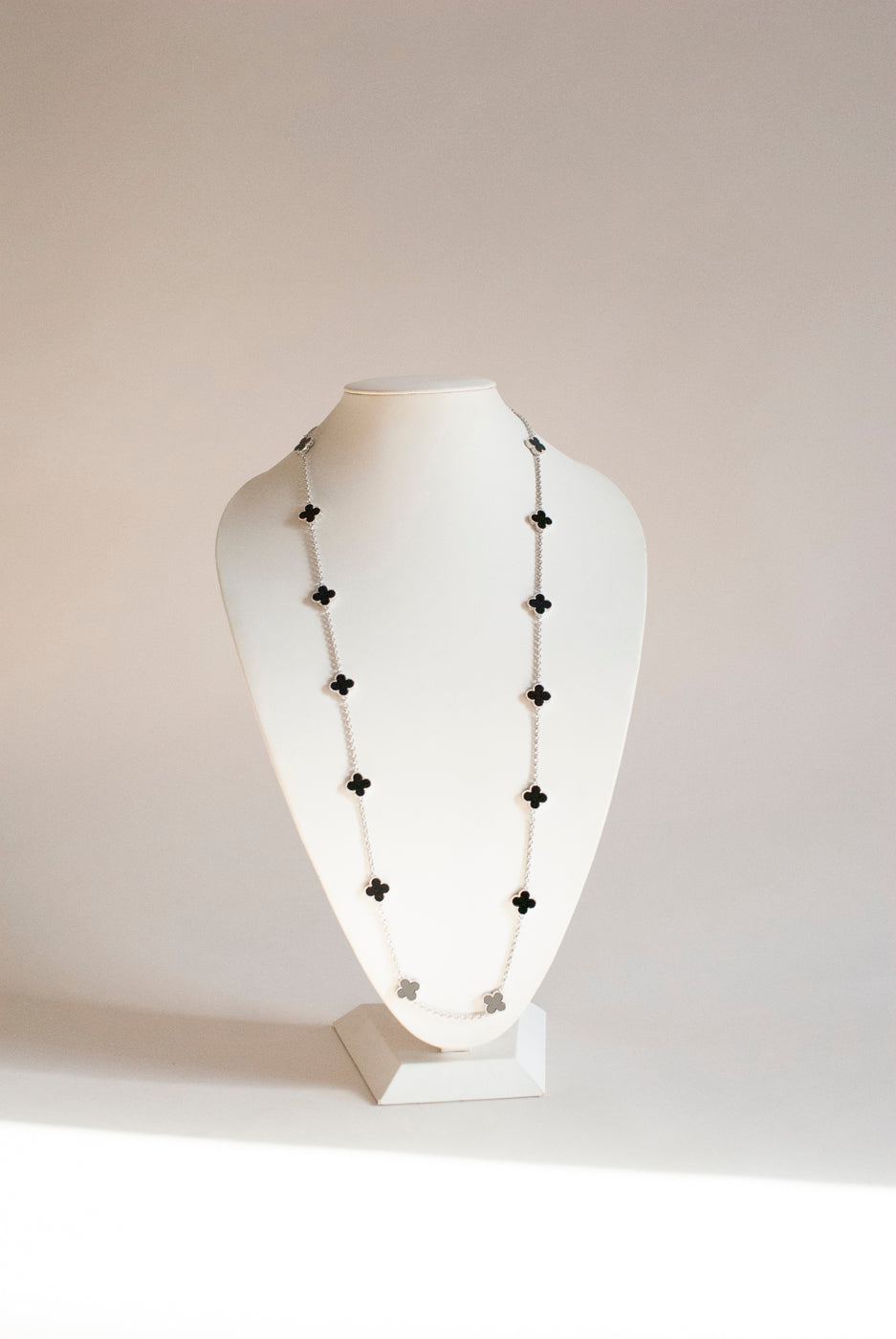 Onyx Quatrefoil Silver Plated Necklace