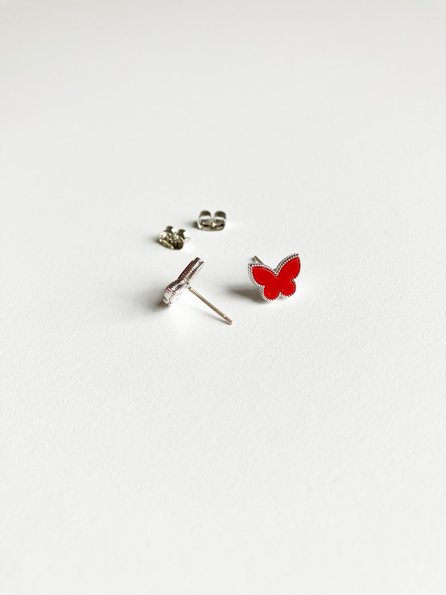 Mini Carnelian Butterfly Earrings in Silver