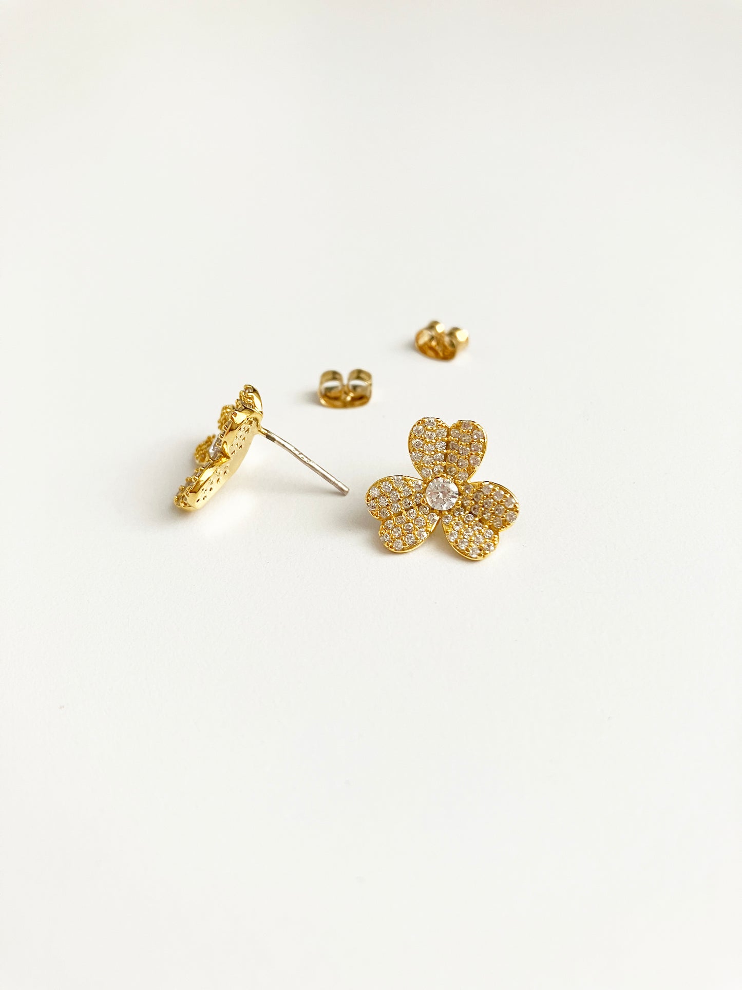 Clover Earrings in Gold and Cubic Zirconium