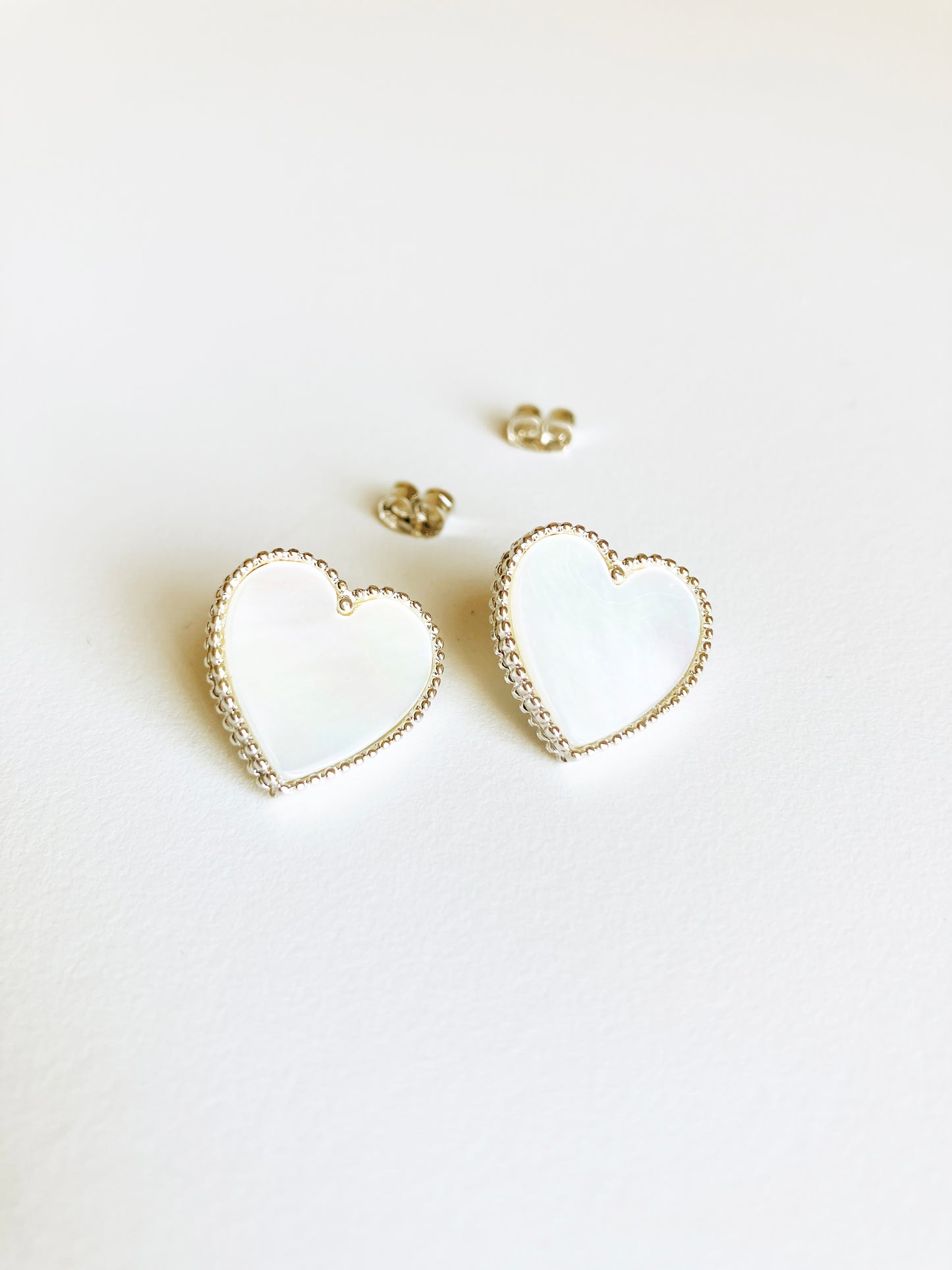 Mother of Pearl Heart Earrings in Silver