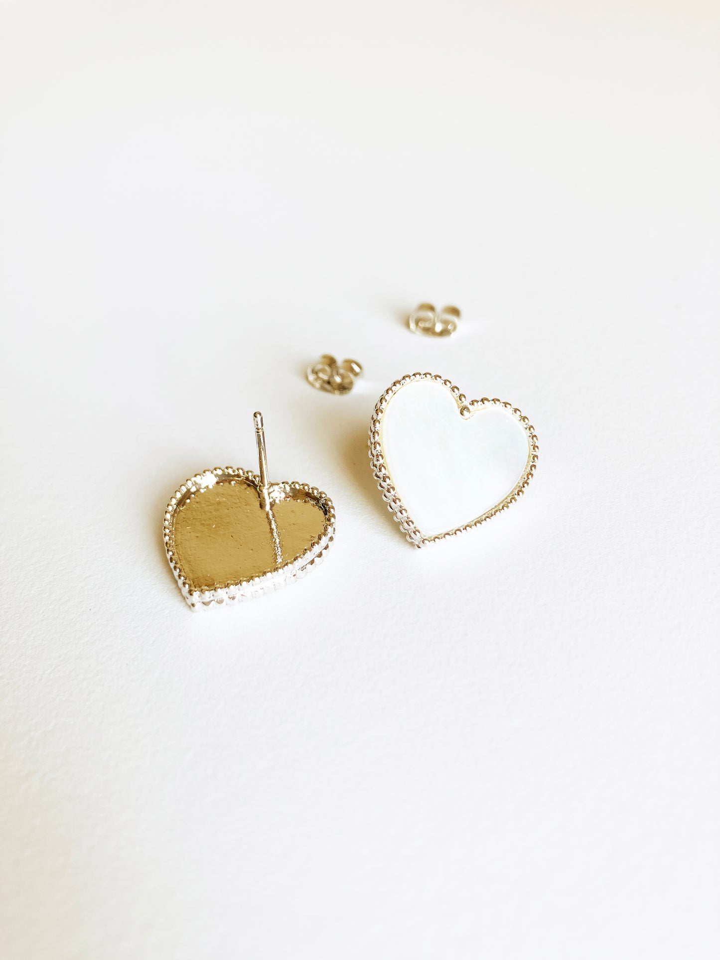 Mother of Pearl Heart Earrings in Silver