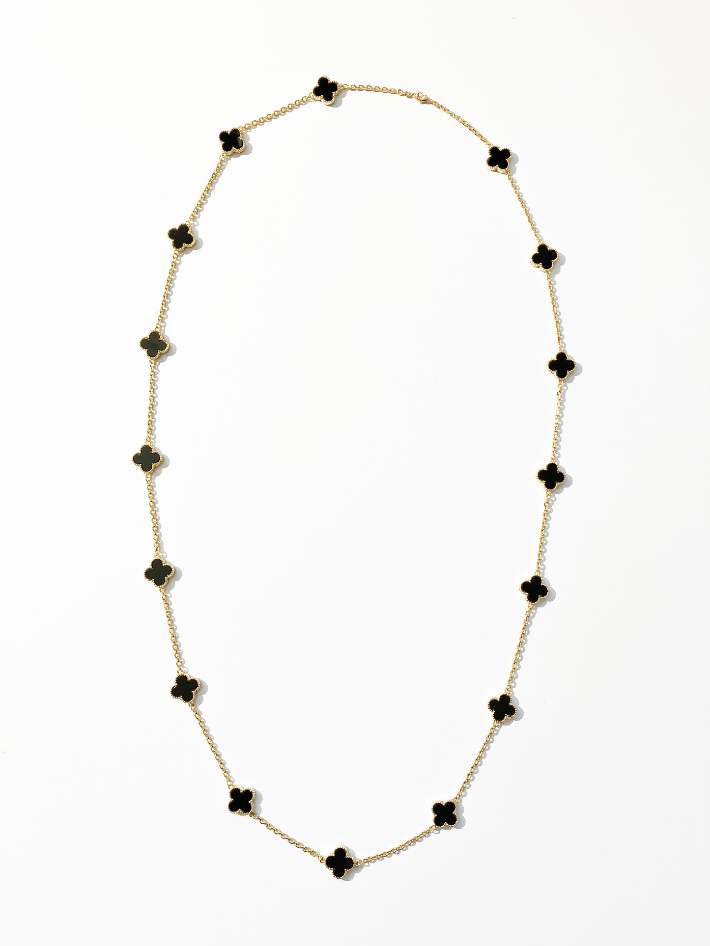 Onyx Quatrefoil Gold Plated Necklace