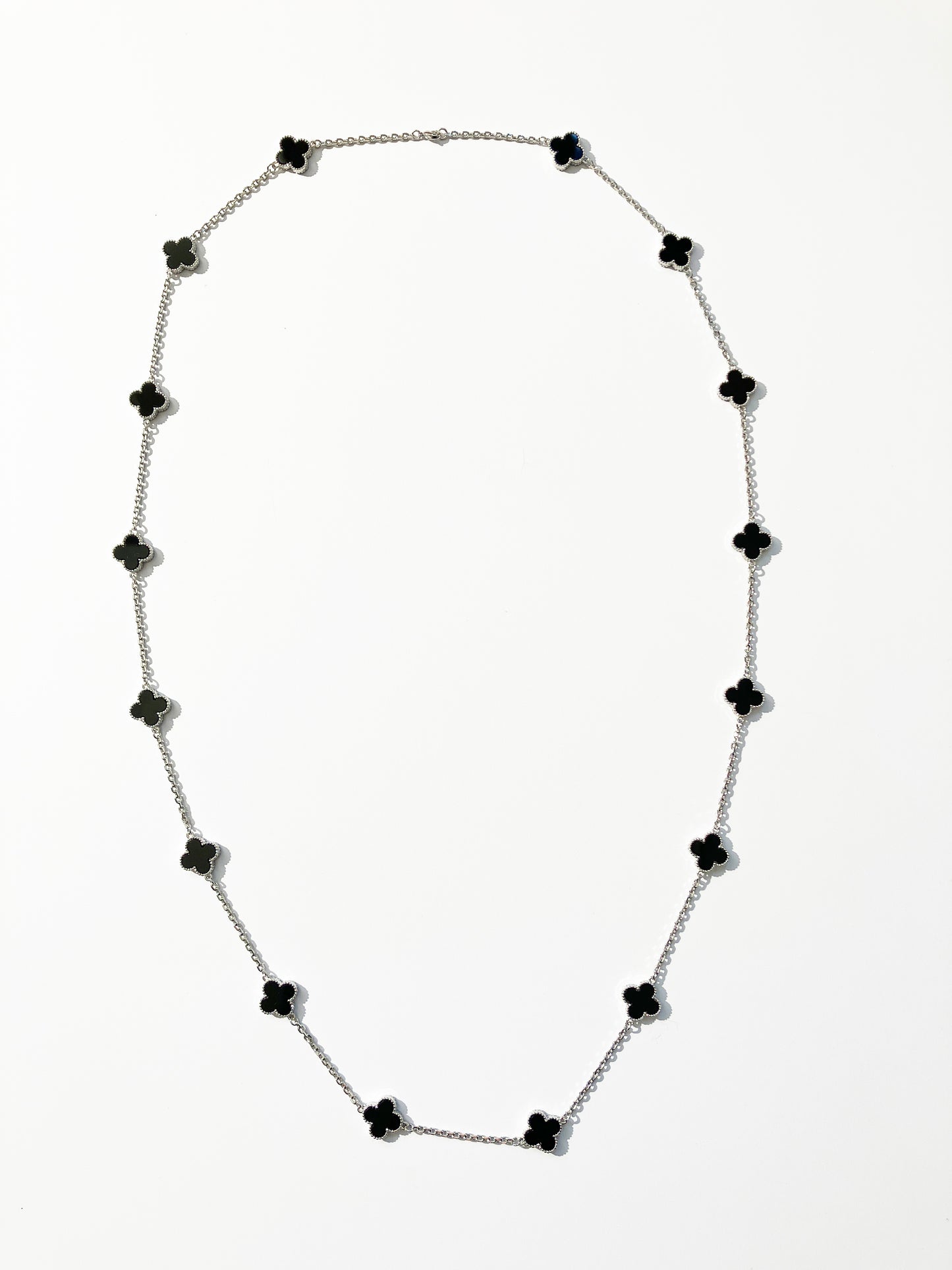 Onyx Quatrefoil Silver Plated Necklace