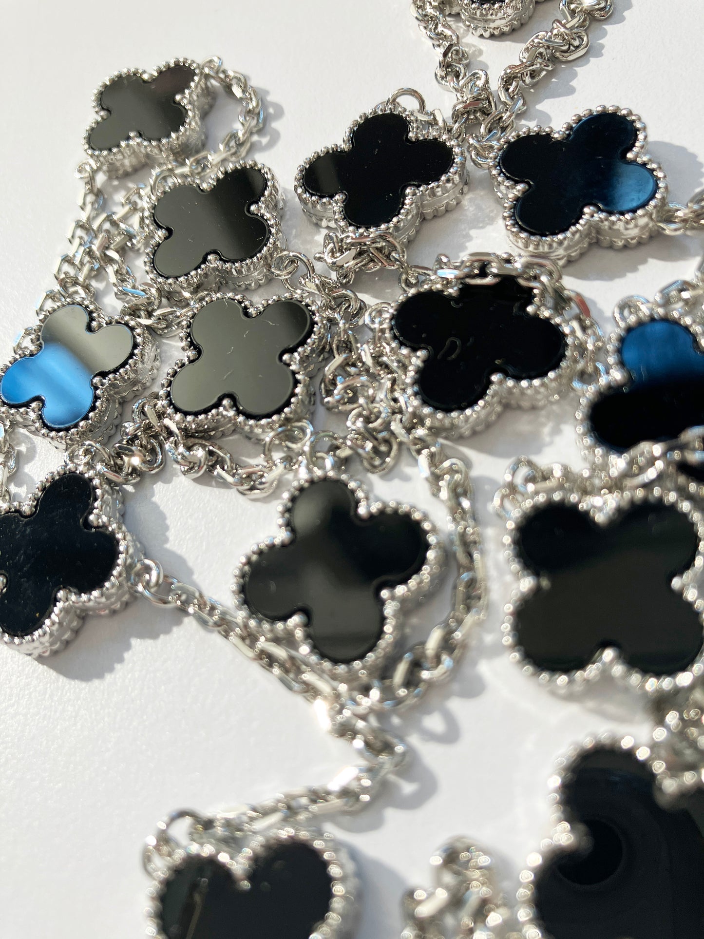 Onyx Quatrefoil Silver Plated Necklace