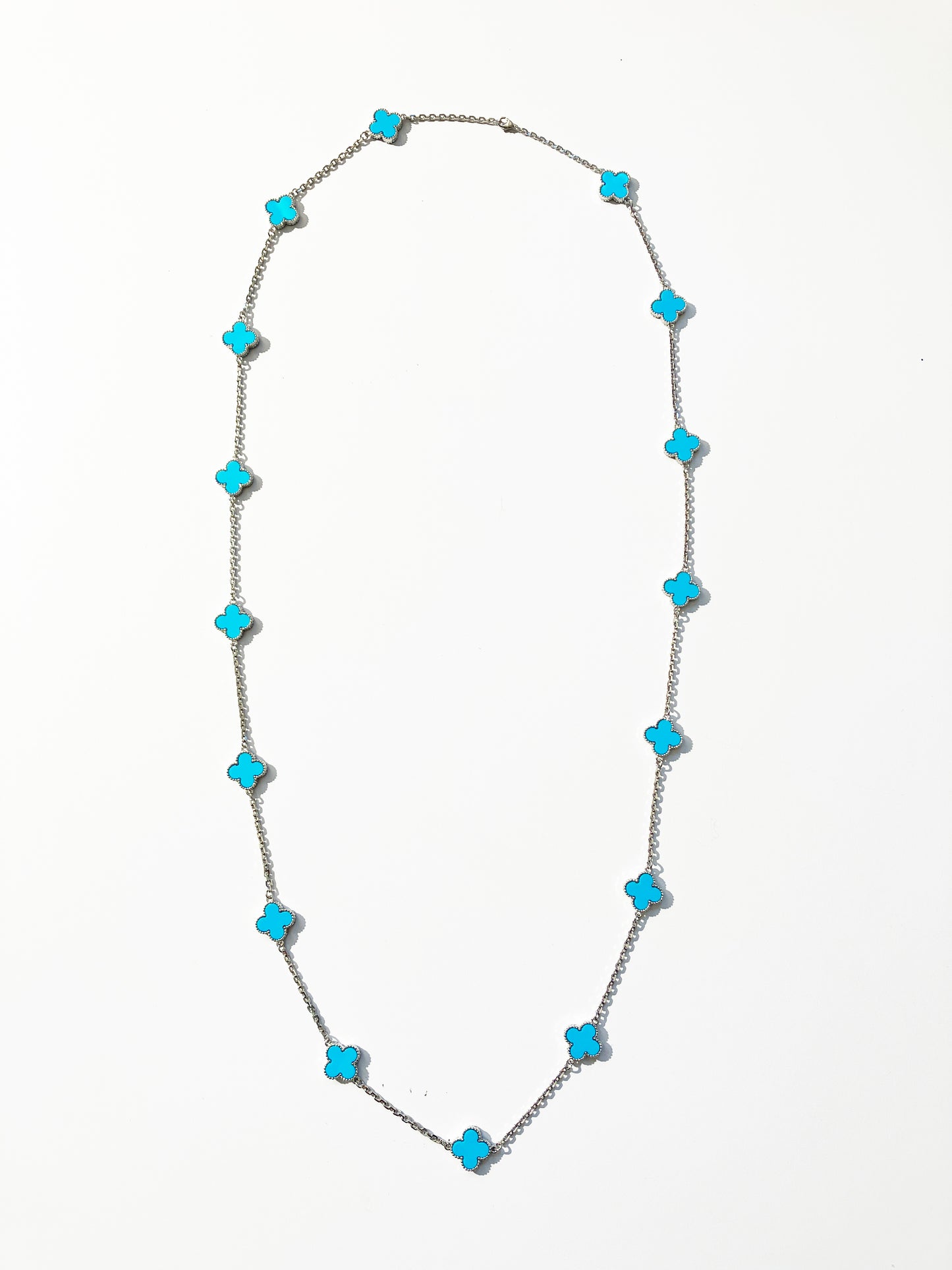 Turquoise Quatrefoil Silver Plated Necklace