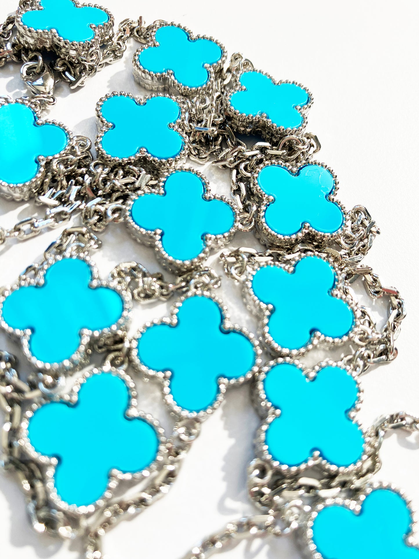 Turquoise Quatrefoil Silver Plated Necklace