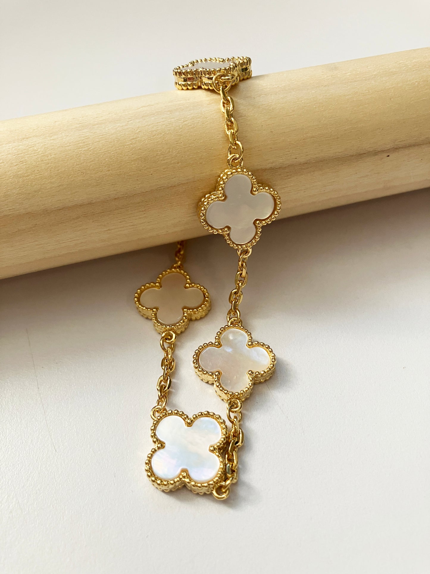 Mother of Pearl Quatrefoil Gold Plated Necklace