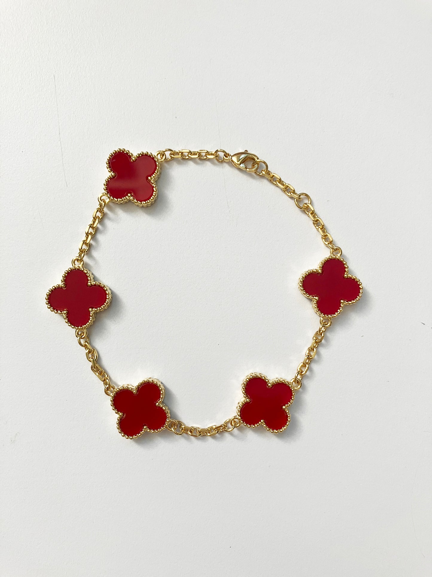 Adjustable 8.5" Carnelian Quatrefoil Bracelet