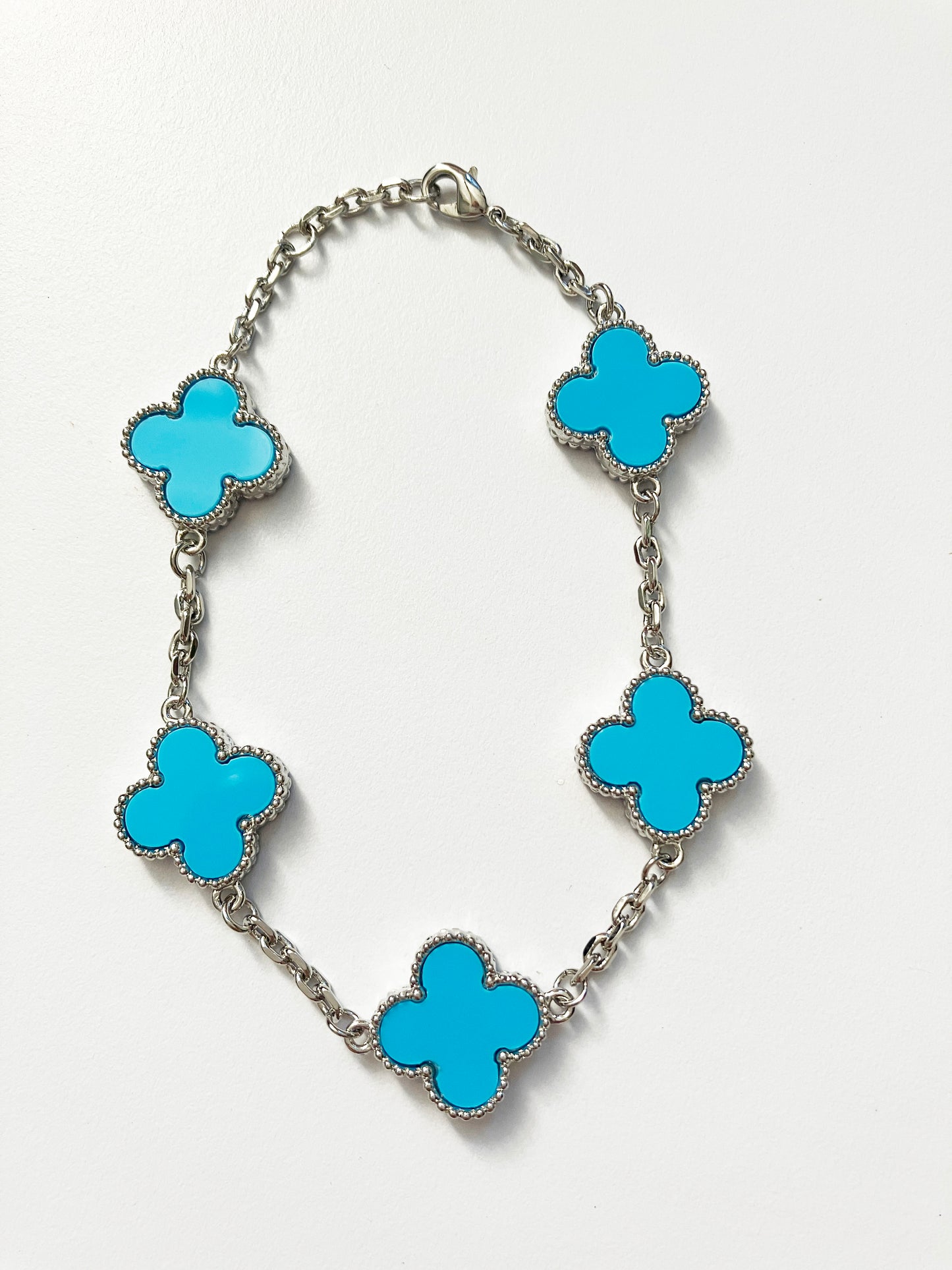 Adjustable 8.5" Turquoise Quatrefoil Bracelet in Silver